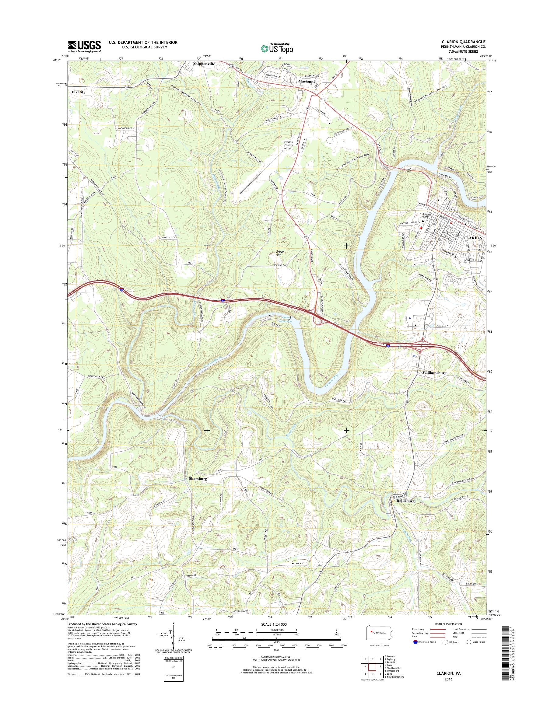 MyTopo Clarion, Pennsylvania USGS Quad Topo Map