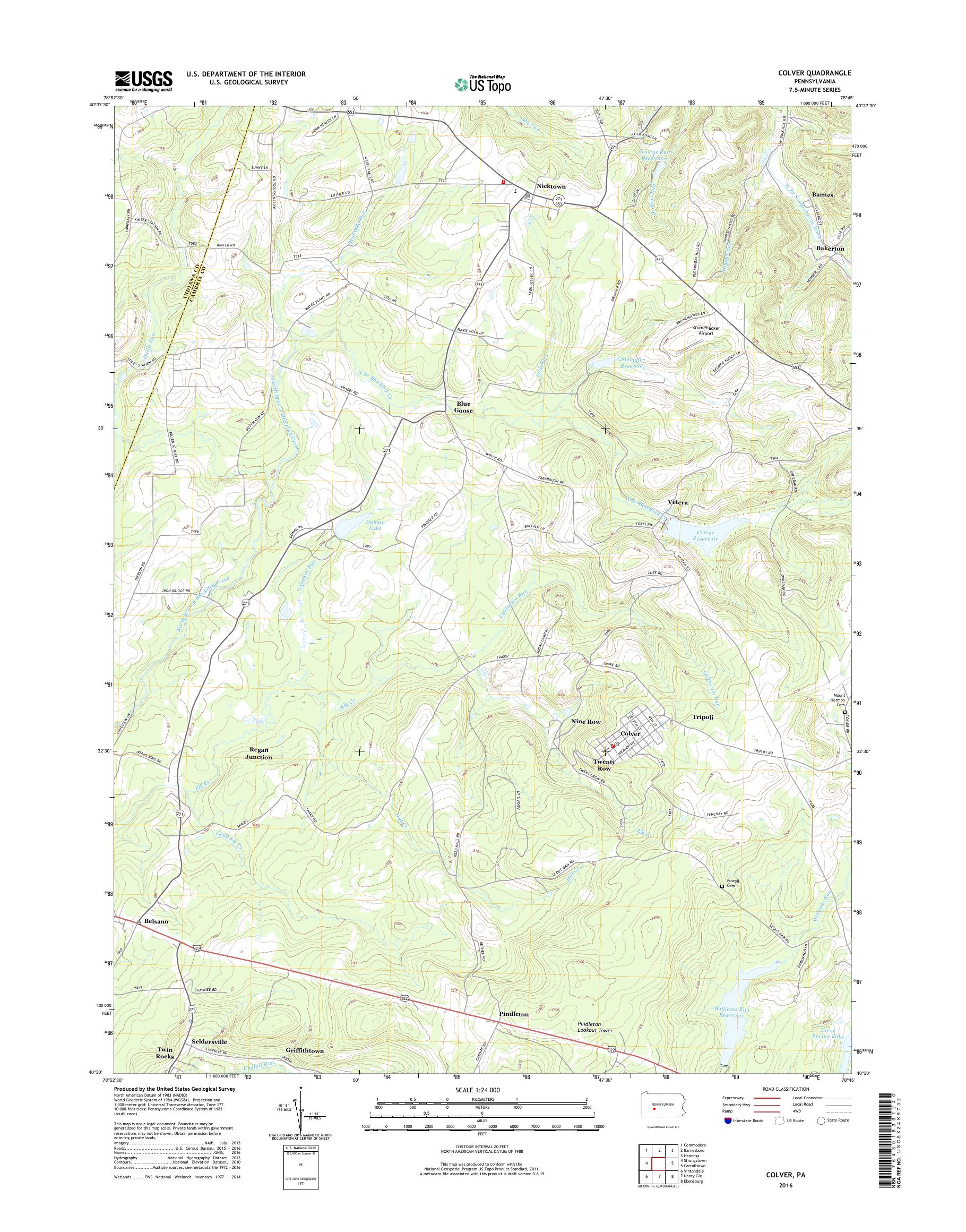 MyTopo Colver, Pennsylvania USGS Quad Topo Map