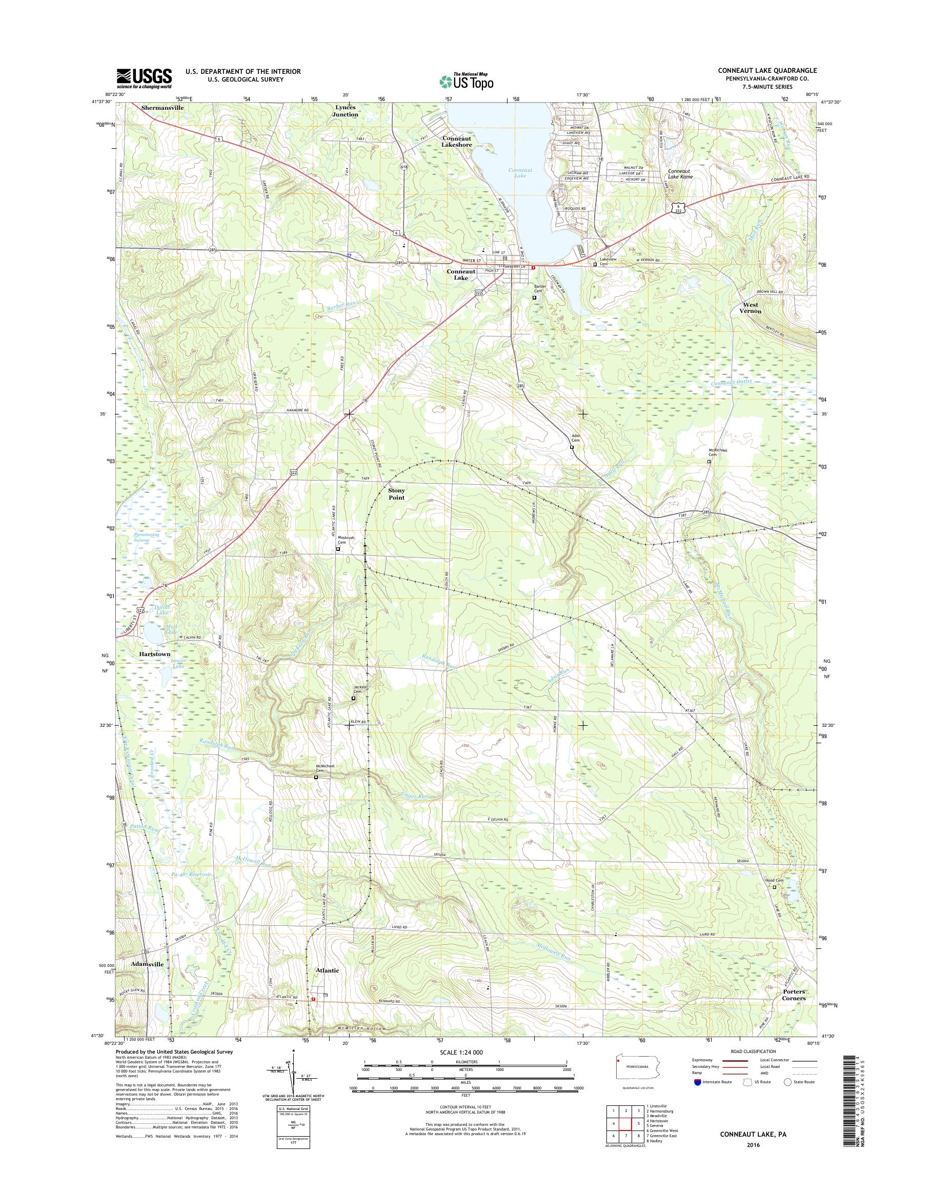 MyTopo Conneaut Lake, Pennsylvania USGS Quad Topo Map