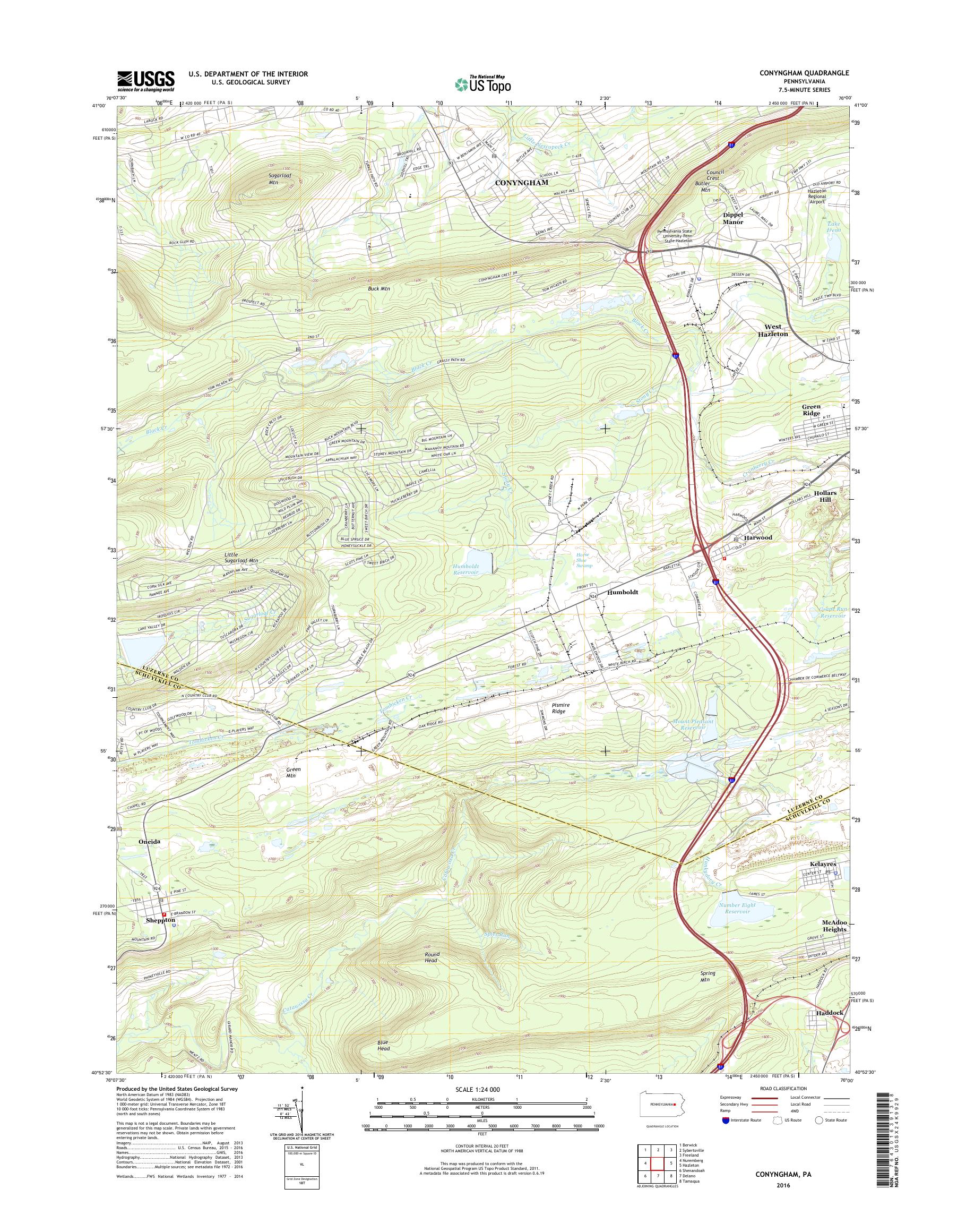 MyTopo Conyngham, Pennsylvania USGS Quad Topo Map