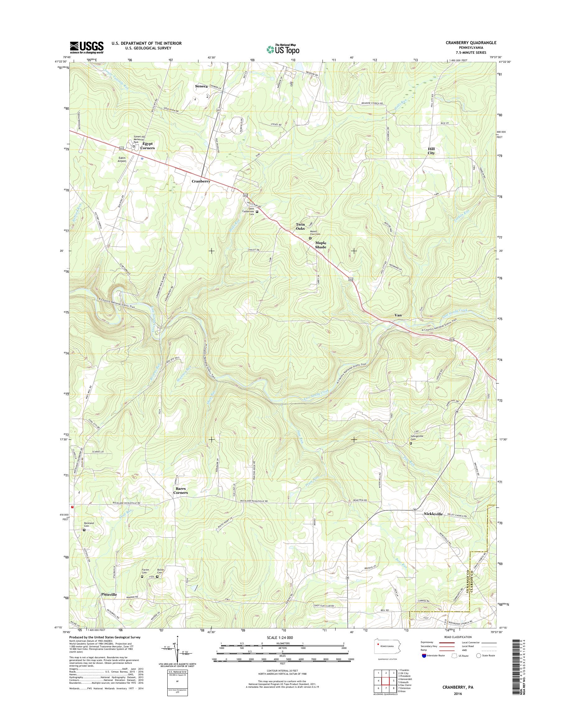 MyTopo Cranberry, Pennsylvania USGS Quad Topo Map