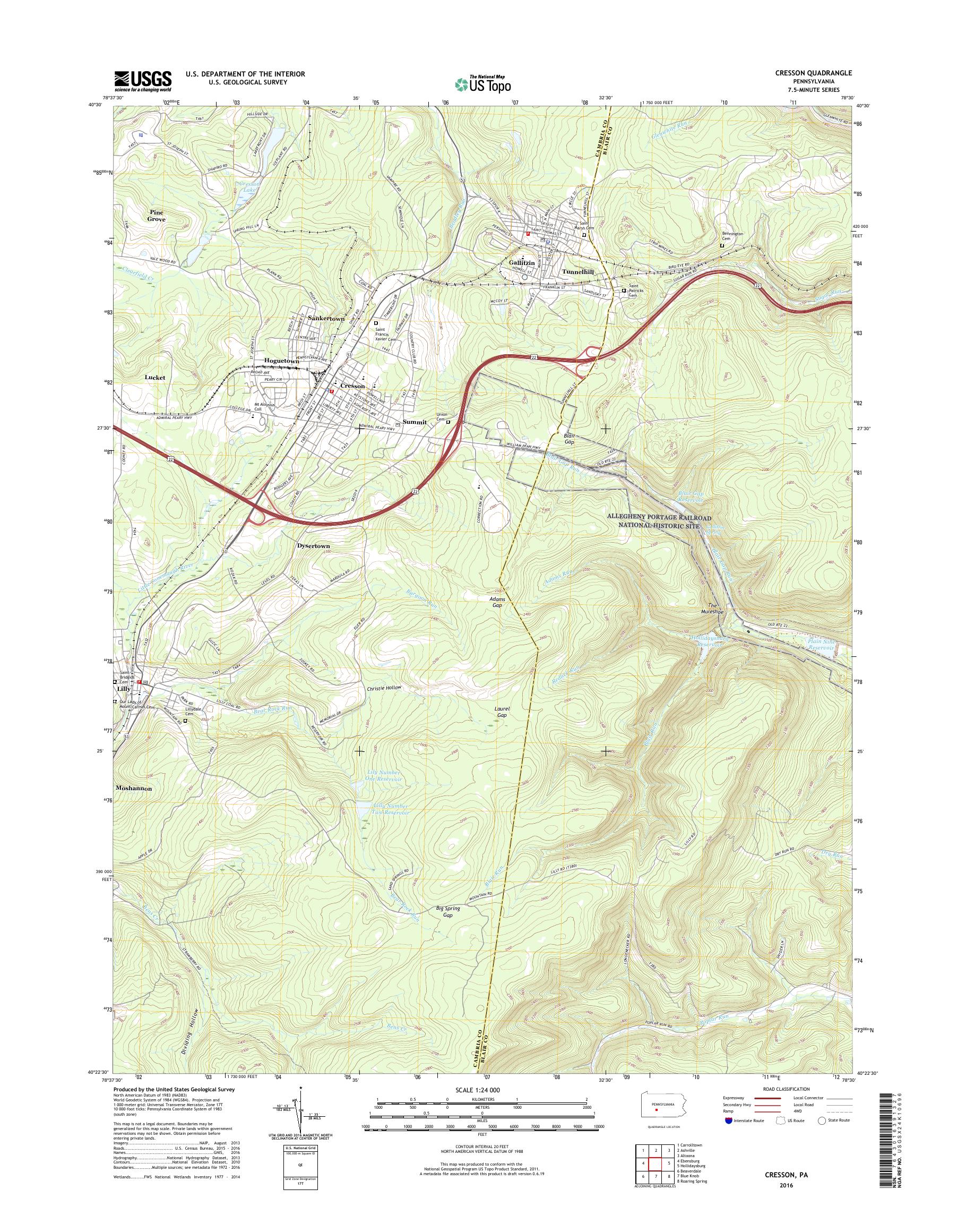 MyTopo Cresson, Pennsylvania USGS Quad Topo Map