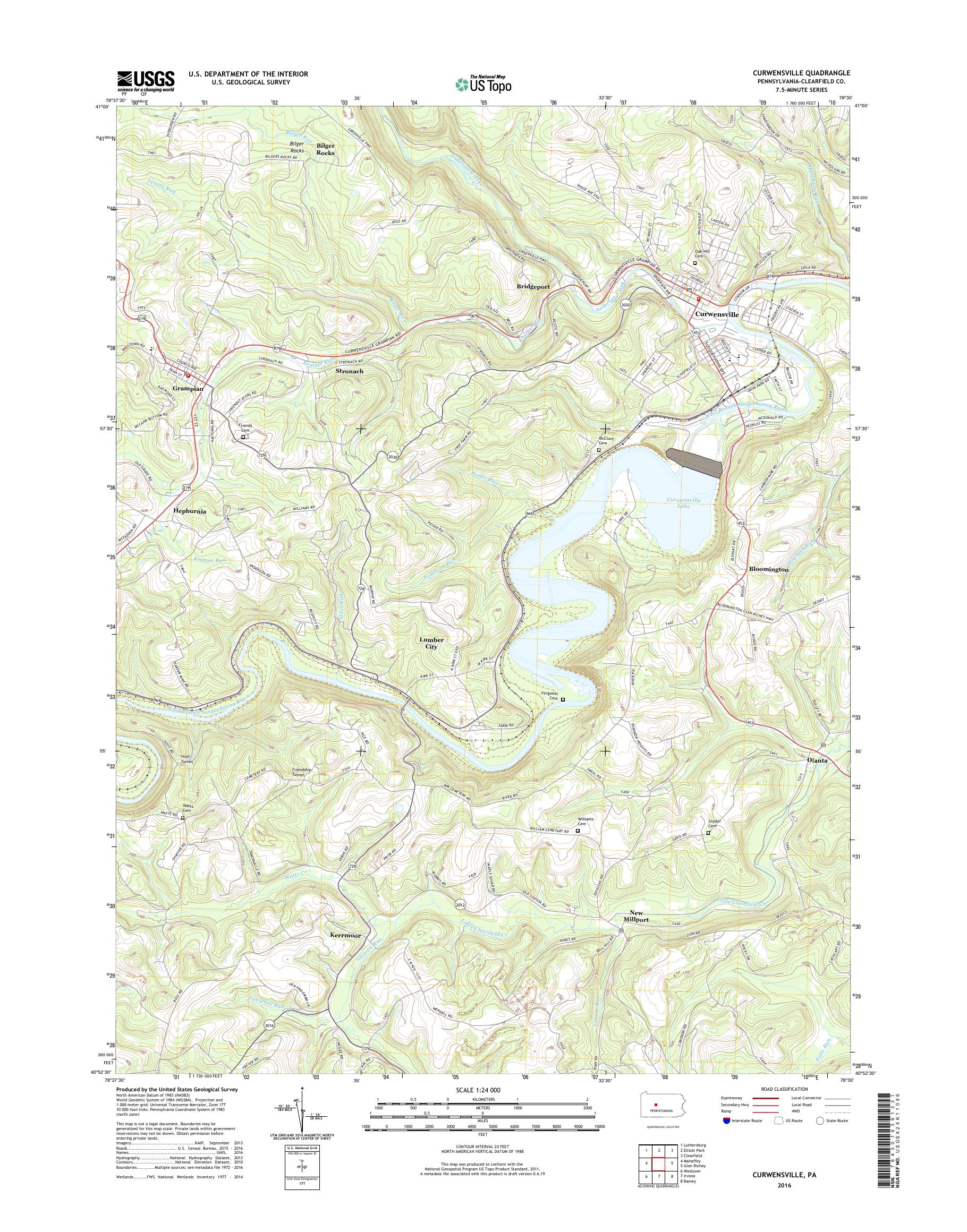 MyTopo Curwensville, Pennsylvania USGS Quad Topo Map