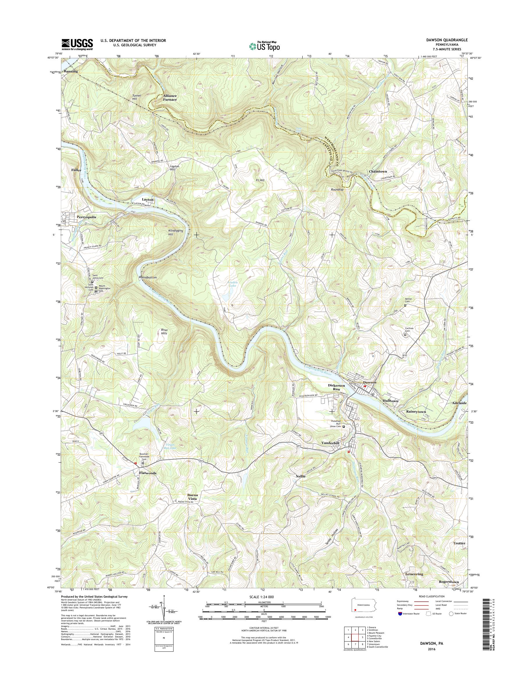 MyTopo Dawson, Pennsylvania USGS Quad Topo Map