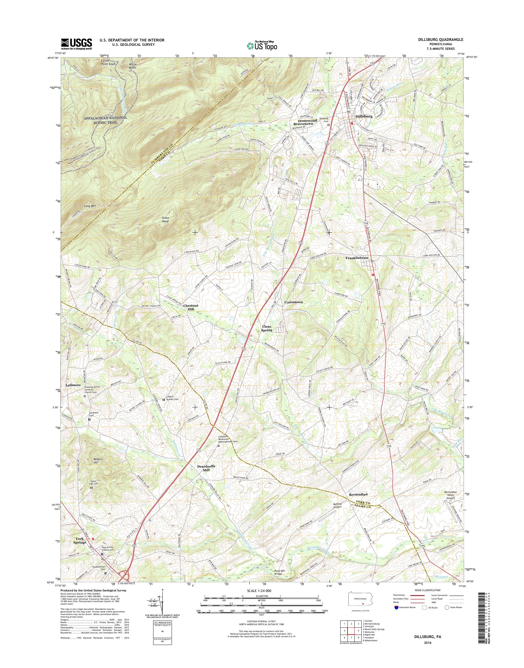 MyTopo Dillsburg, Pennsylvania USGS Quad Topo Map
