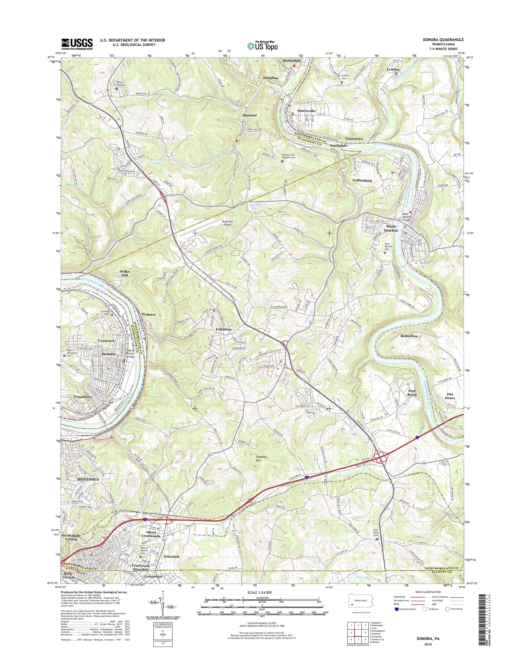 MyTopo Donora, Pennsylvania USGS Quad Topo Map