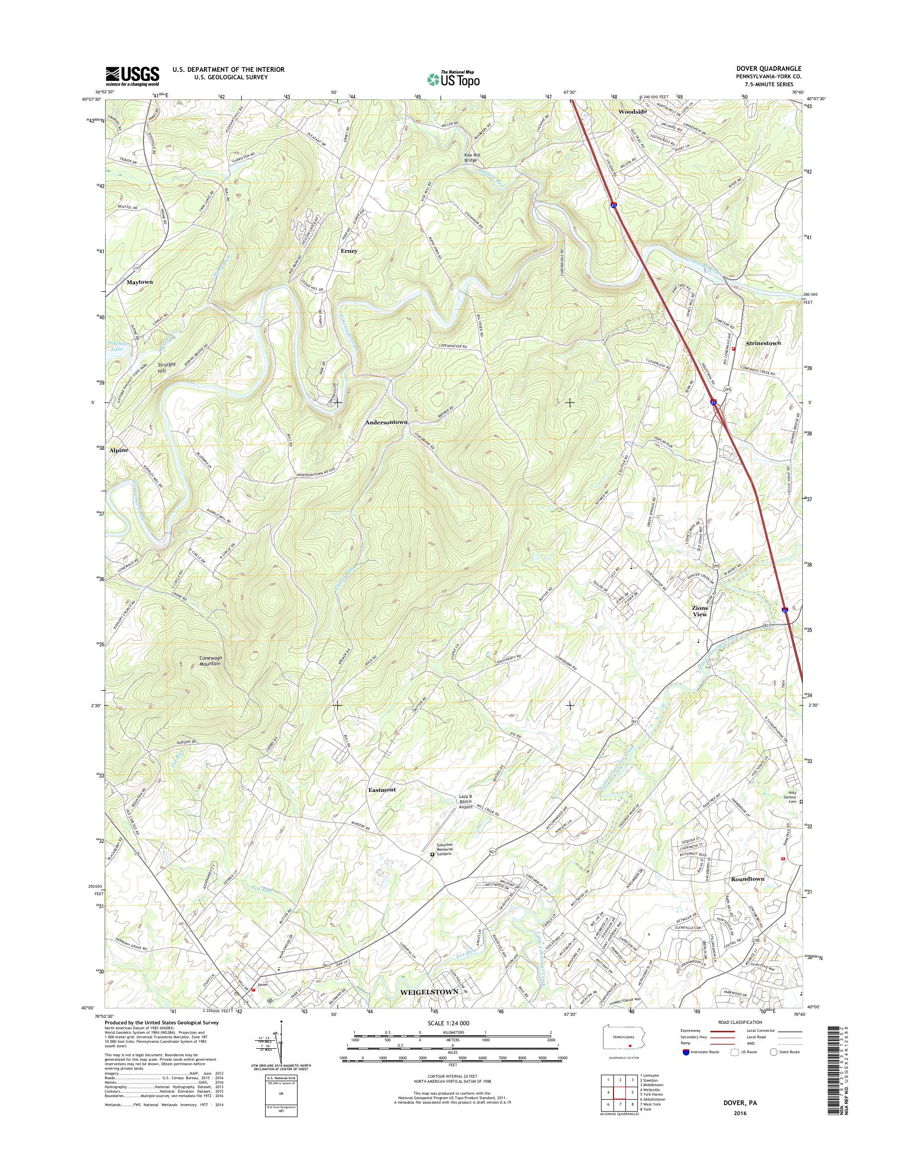 MyTopo Dover, Pennsylvania USGS Quad Topo Map