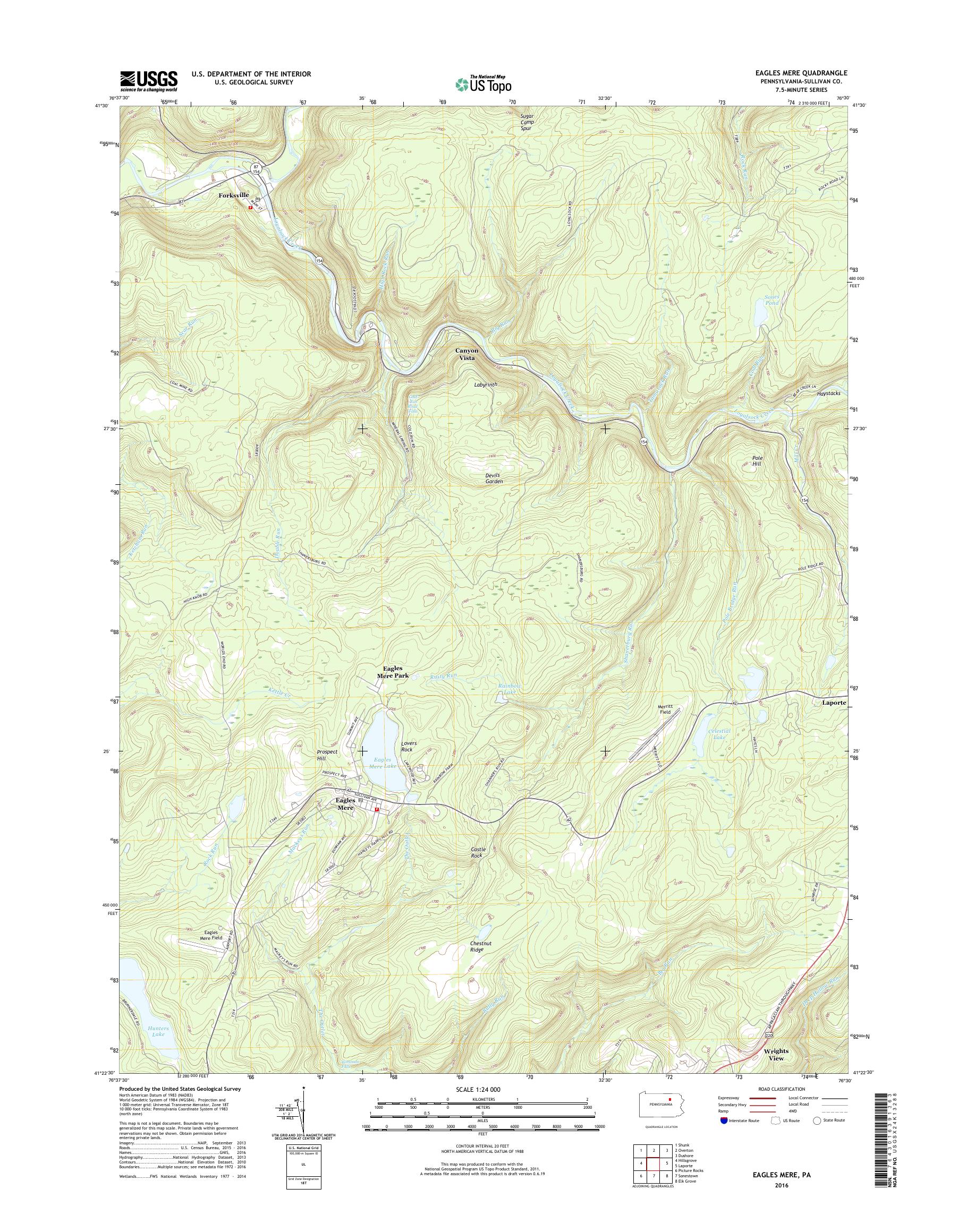 MyTopo Eagles Mere, Pennsylvania USGS Quad Topo Map