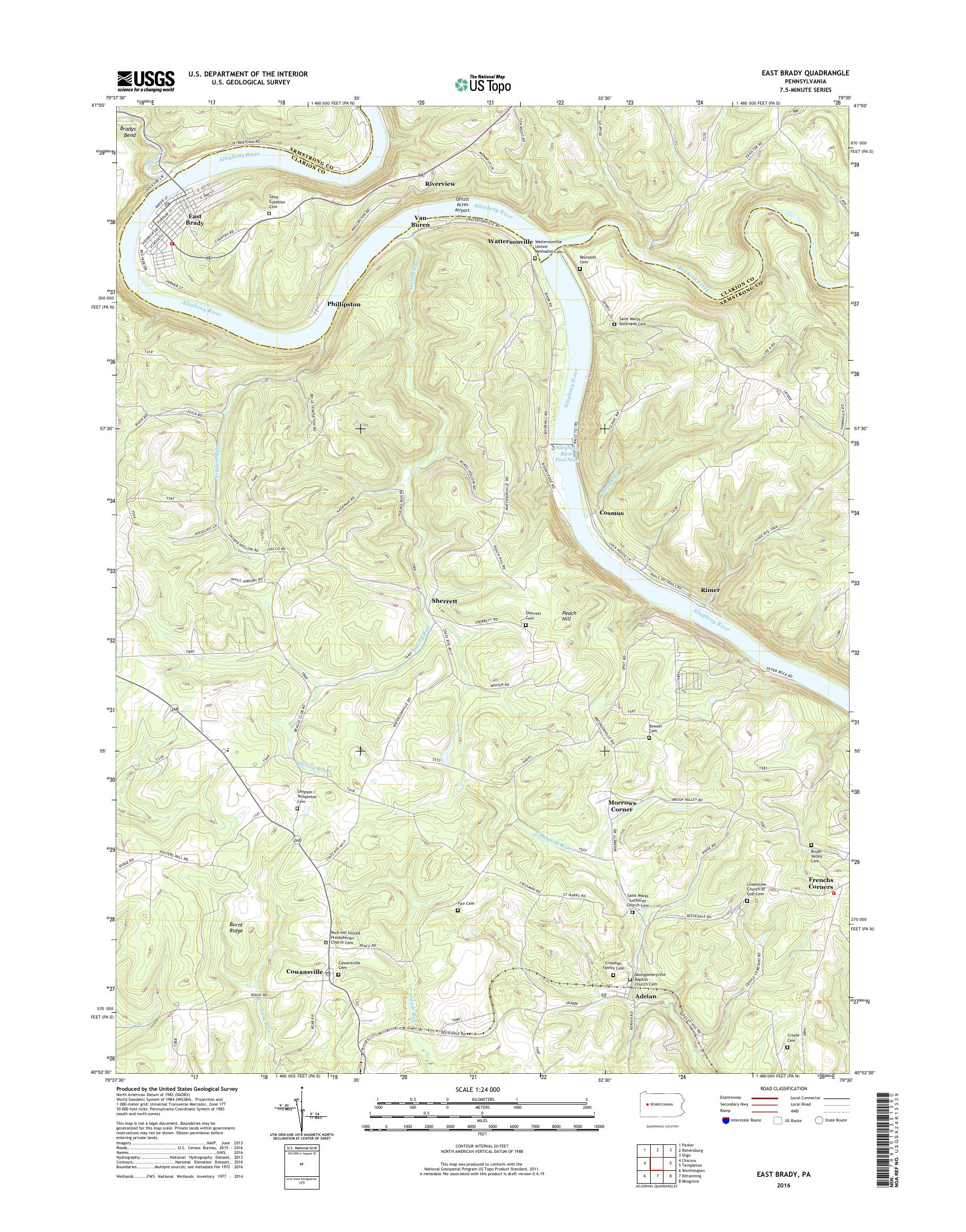 MyTopo East Brady, Pennsylvania USGS Quad Topo Map