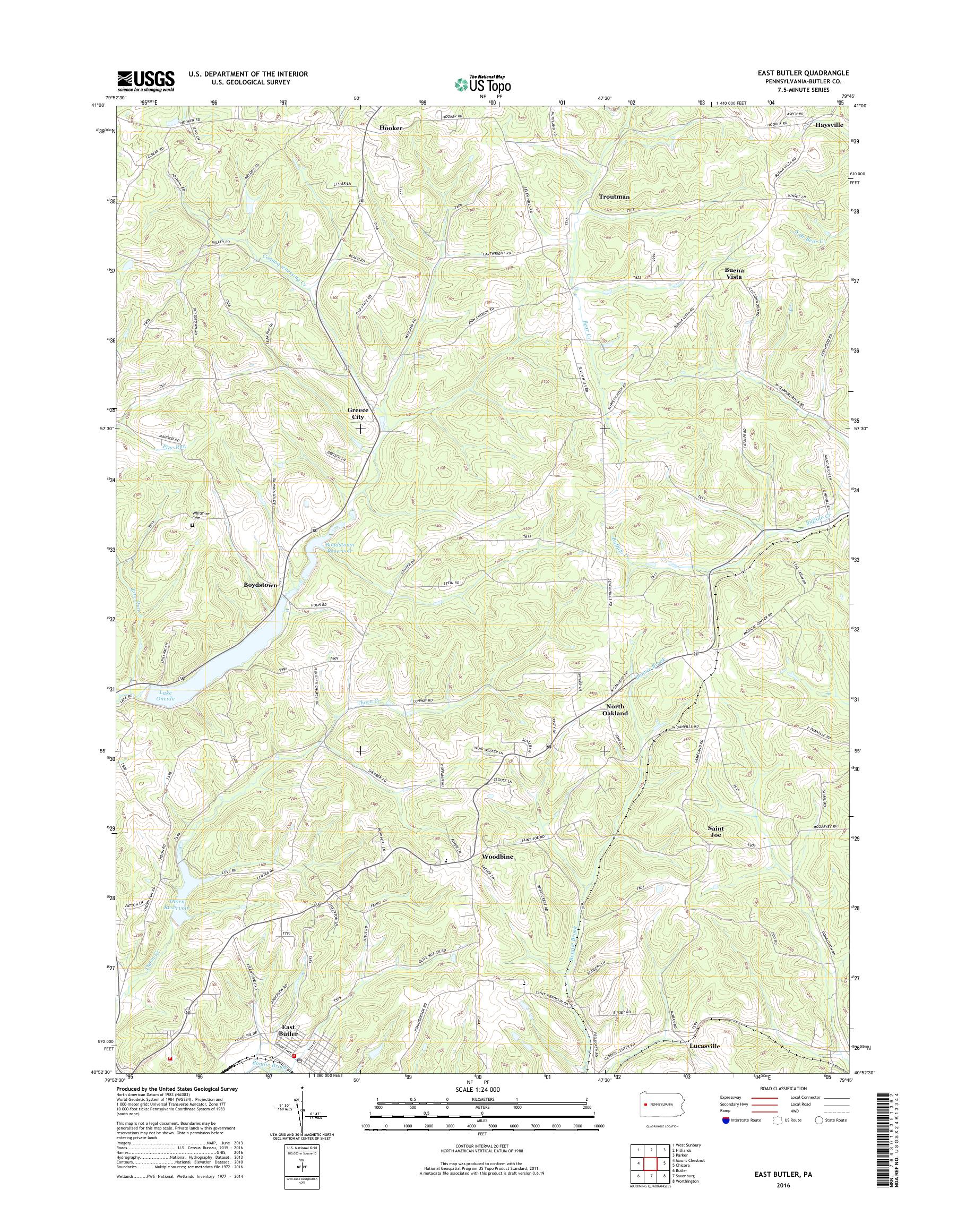 MyTopo East Butler, Pennsylvania USGS Quad Topo Map