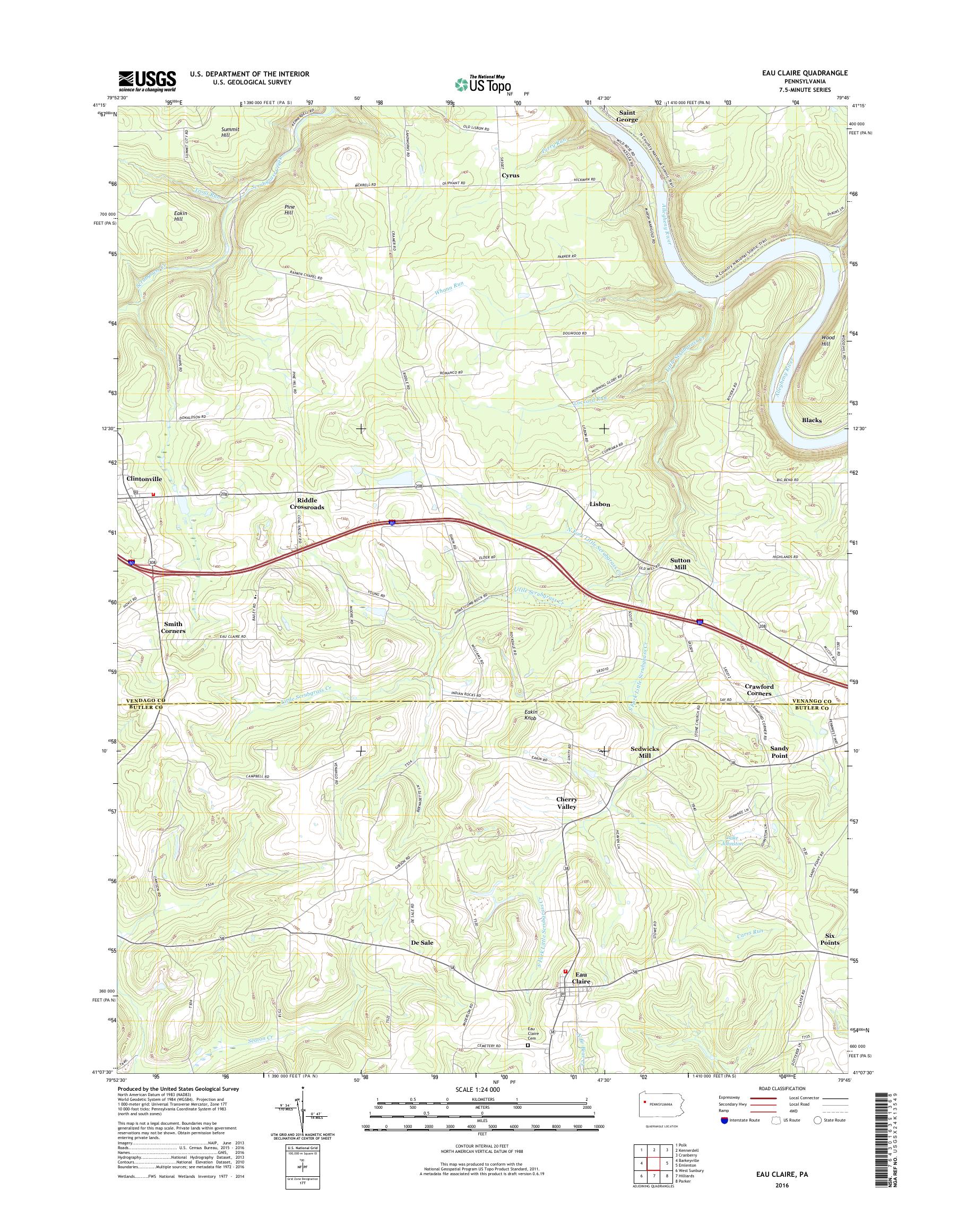 MyTopo Eau Claire, Pennsylvania USGS Quad Topo Map