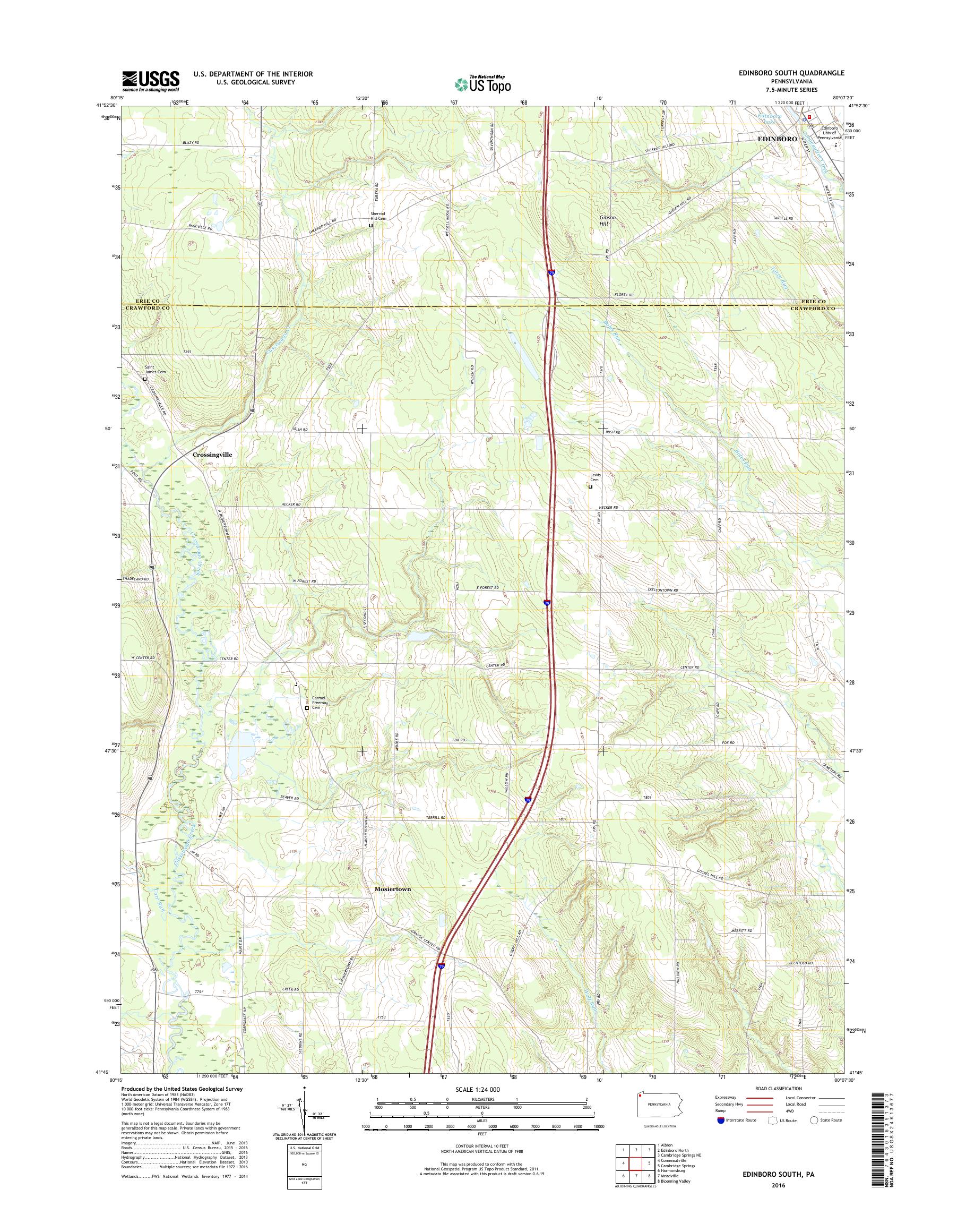MyTopo Edinboro South, Pennsylvania USGS Quad Topo Map
