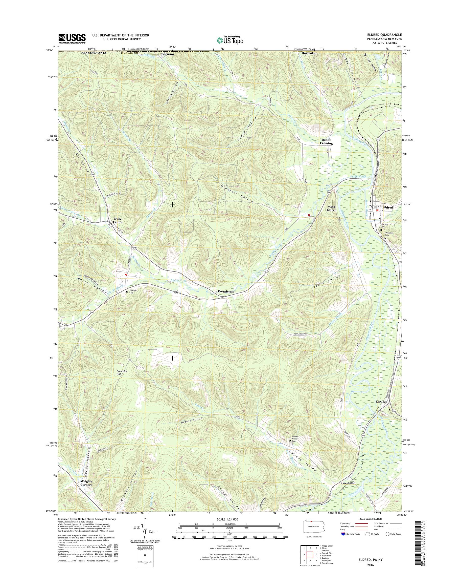 MyTopo Eldred, Pennsylvania USGS Quad Topo Map