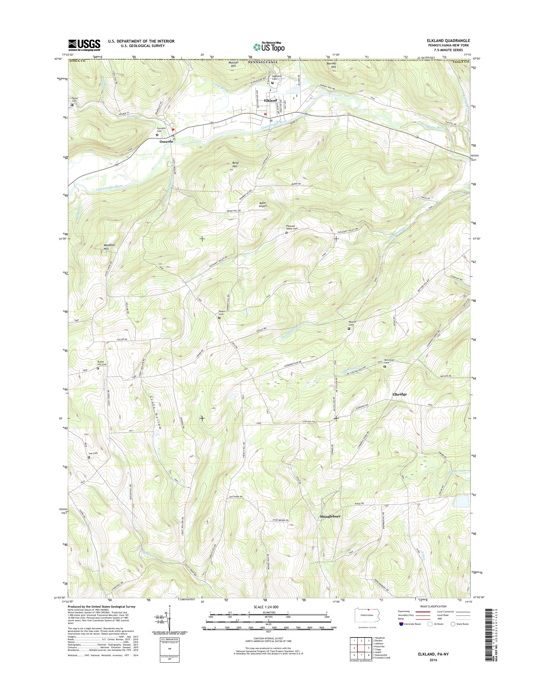 MyTopo Elkland, Pennsylvania USGS Quad Topo Map
