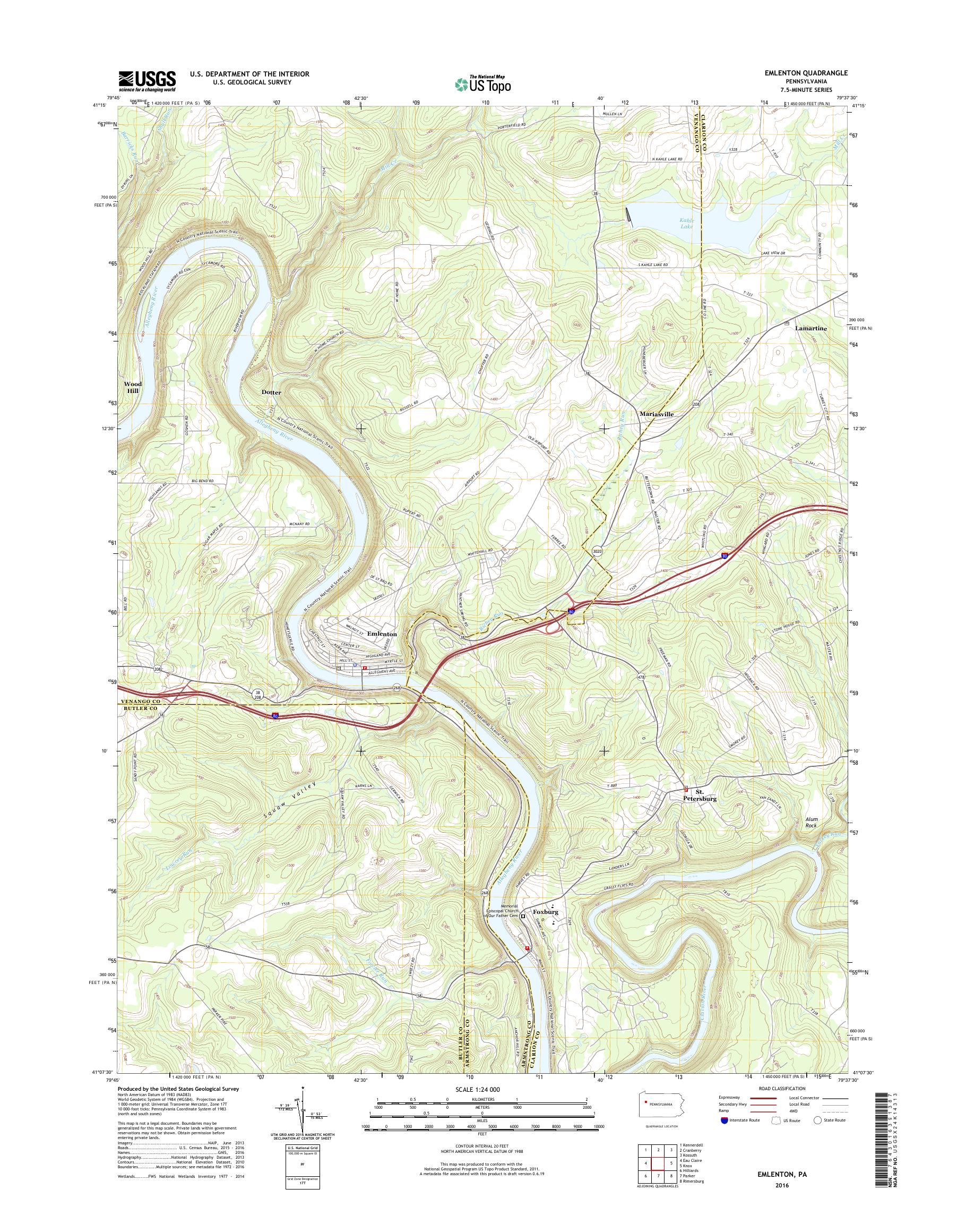 MyTopo Emlenton, Pennsylvania USGS Quad Topo Map