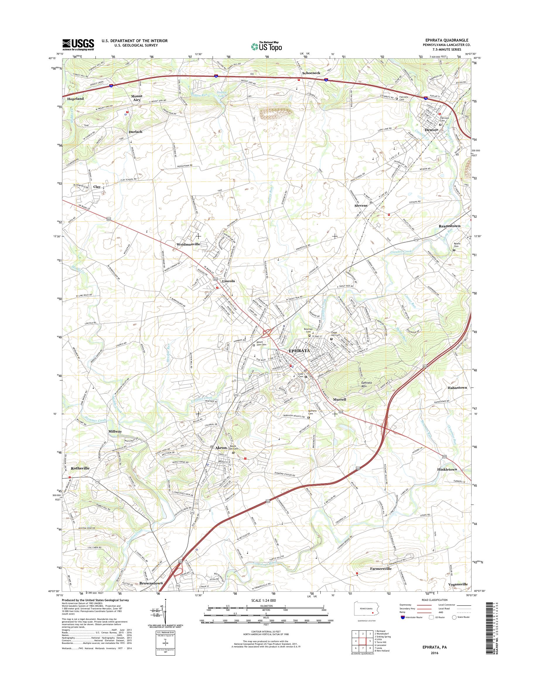 MyTopo Ephrata, Pennsylvania USGS Quad Topo Map