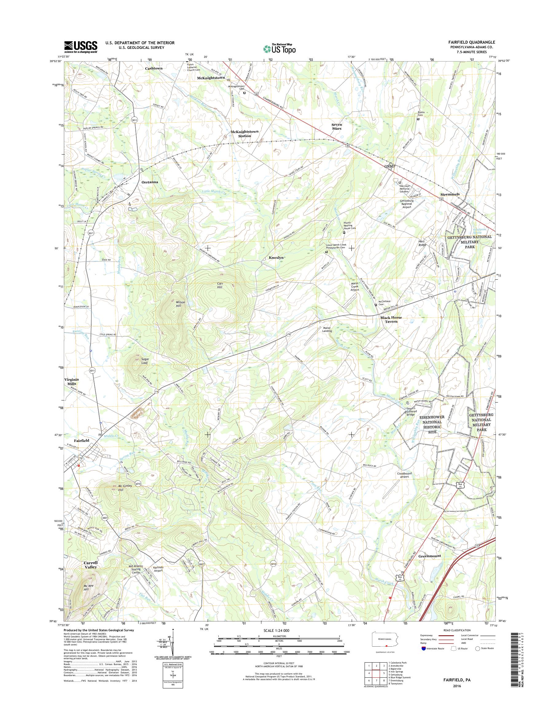 MyTopo Fairfield, Pennsylvania USGS Quad Topo Map