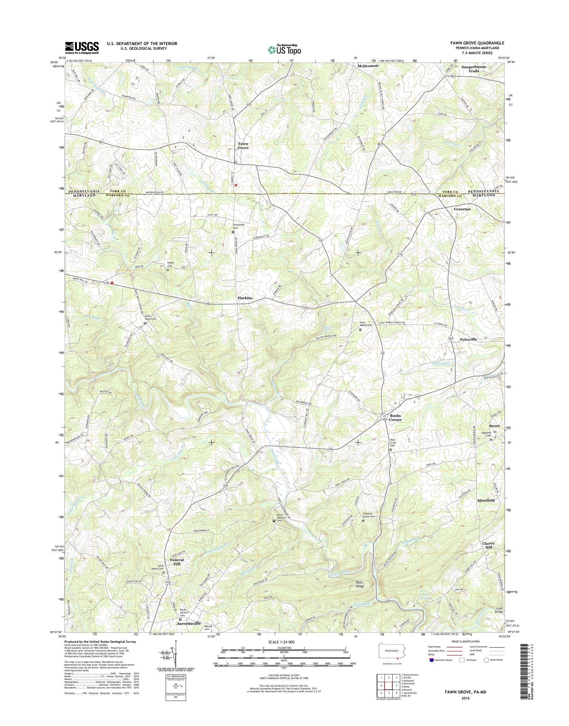 MyTopo Fawn Grove, Pennsylvania USGS Quad Topo Map