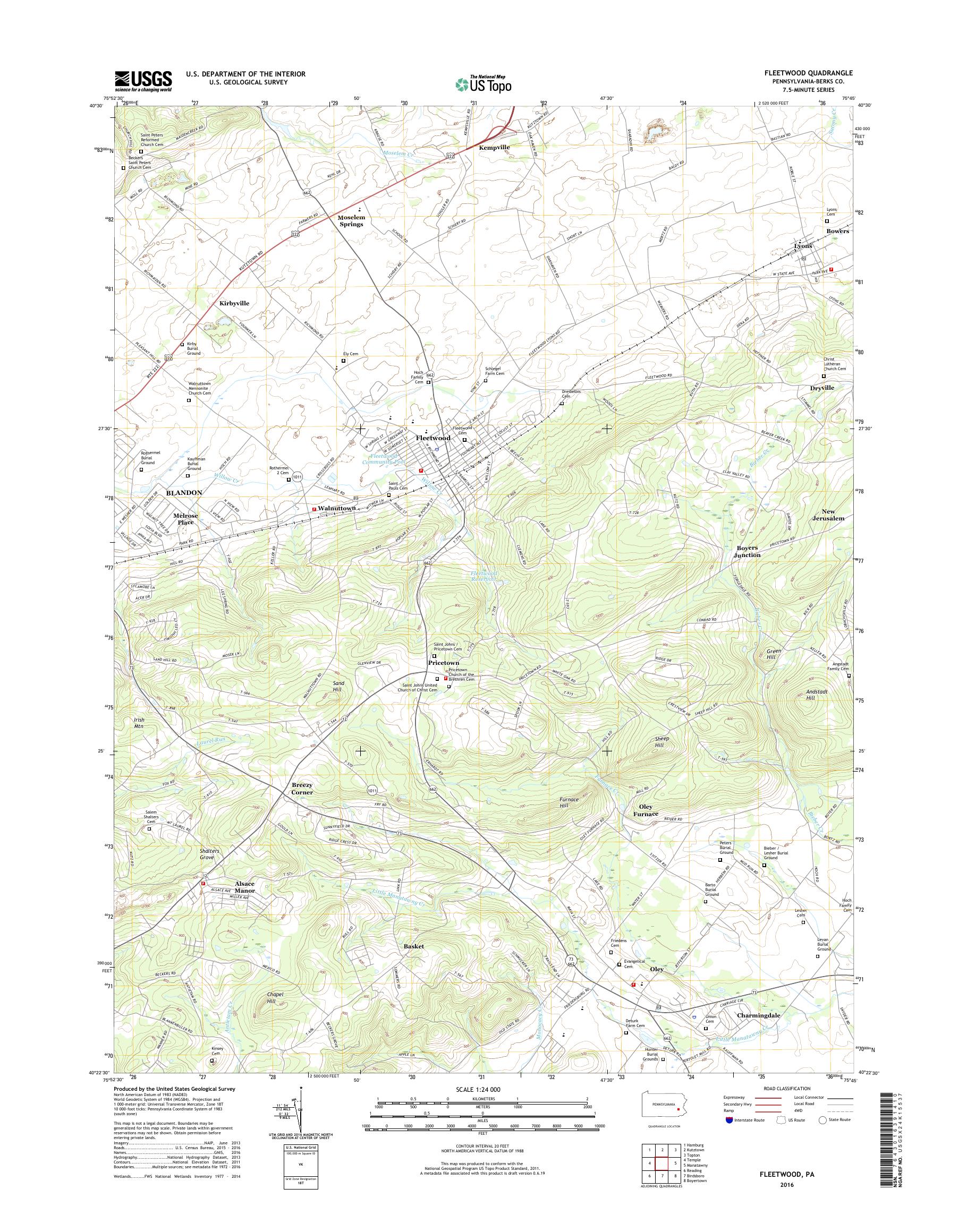 MyTopo Fleetwood, Pennsylvania USGS Quad Topo Map