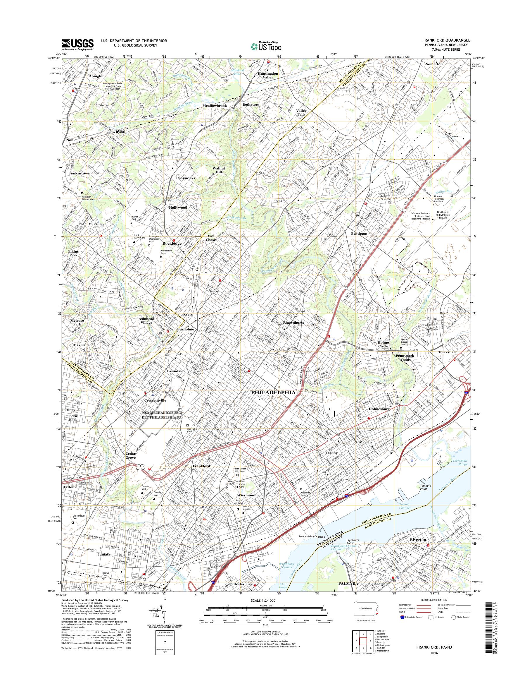 MyTopo Frankford, Pennsylvania USGS Quad Topo Map