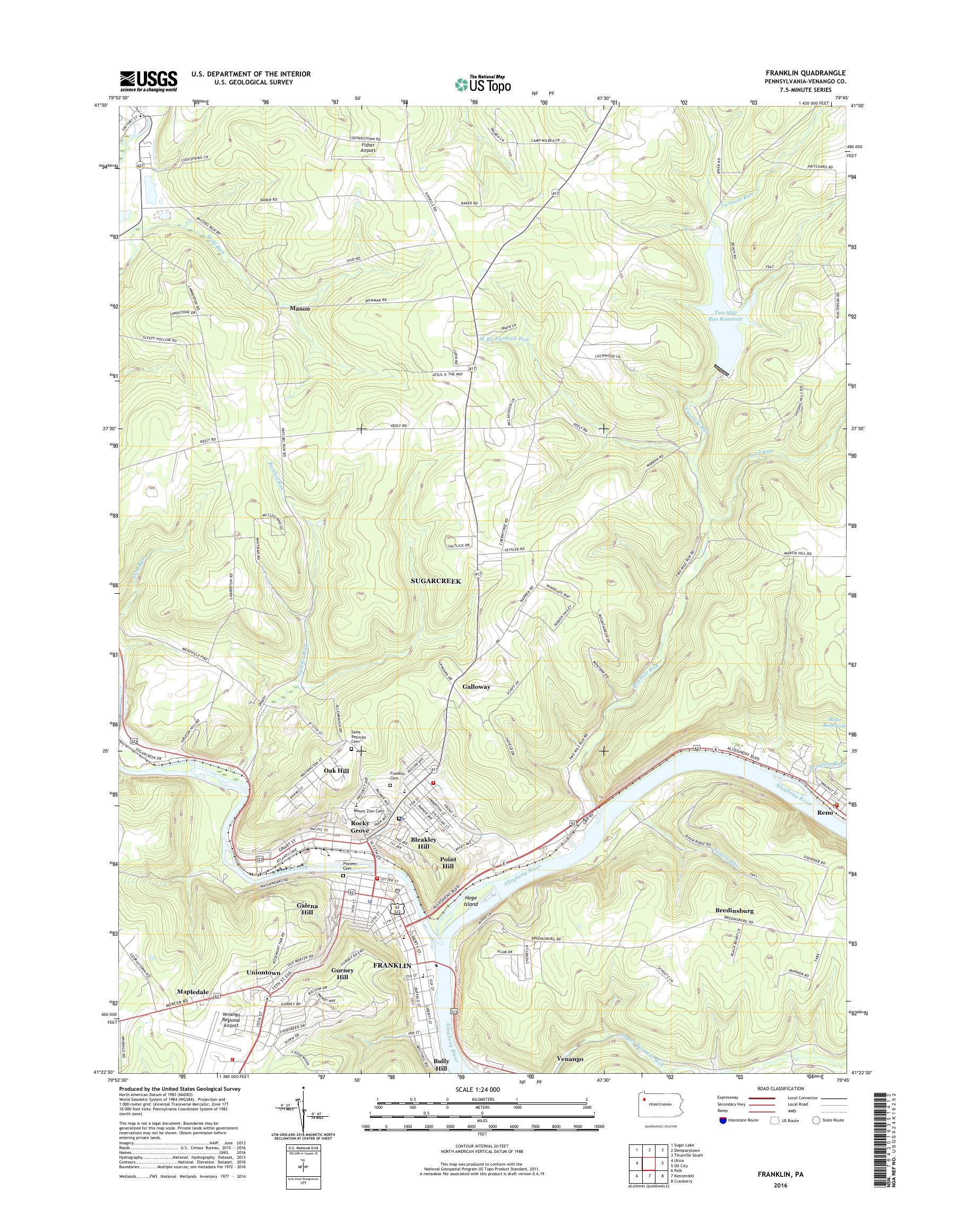 MyTopo Franklin, Pennsylvania USGS Quad Topo Map