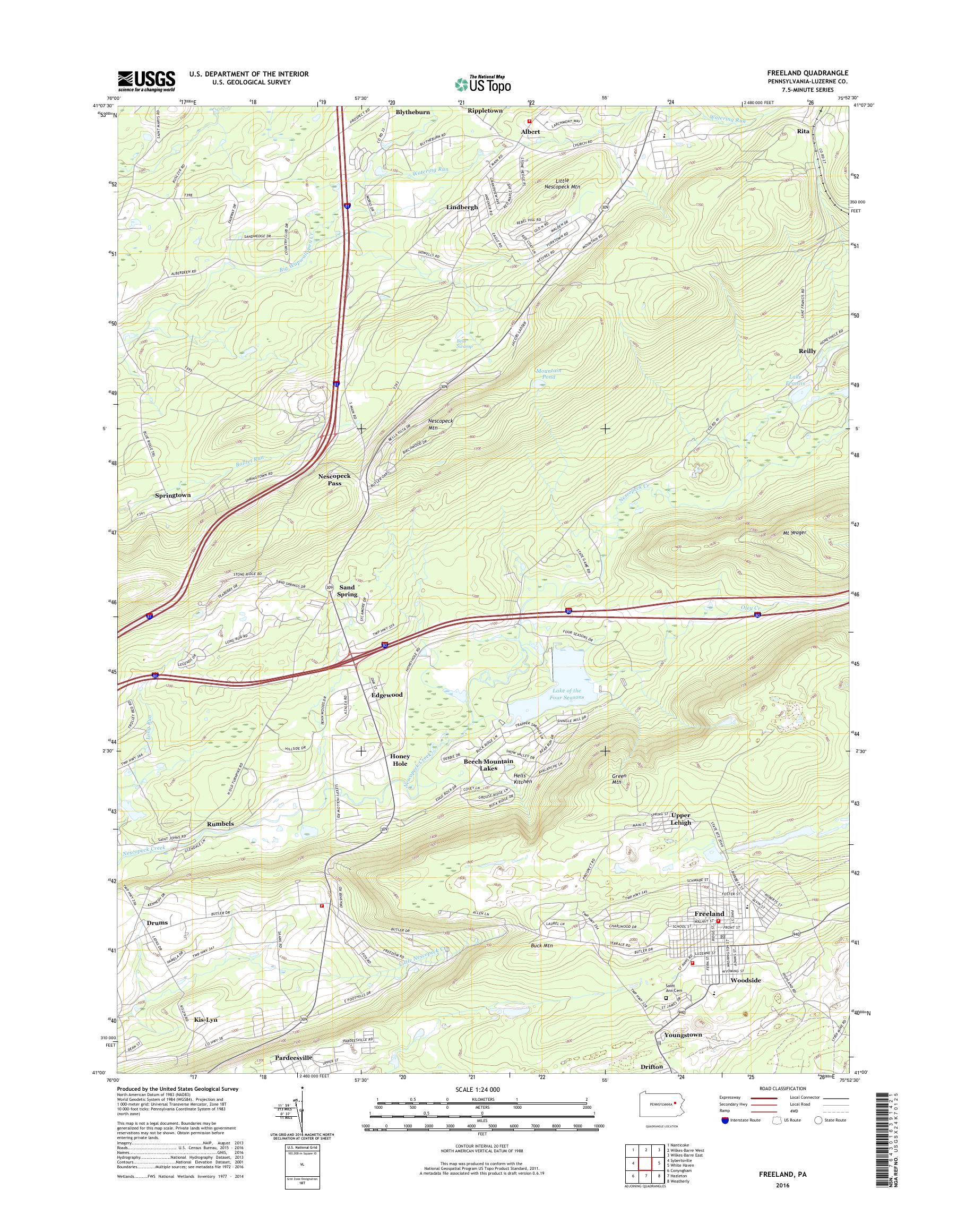 MyTopo Freeland, Pennsylvania USGS Quad Topo Map