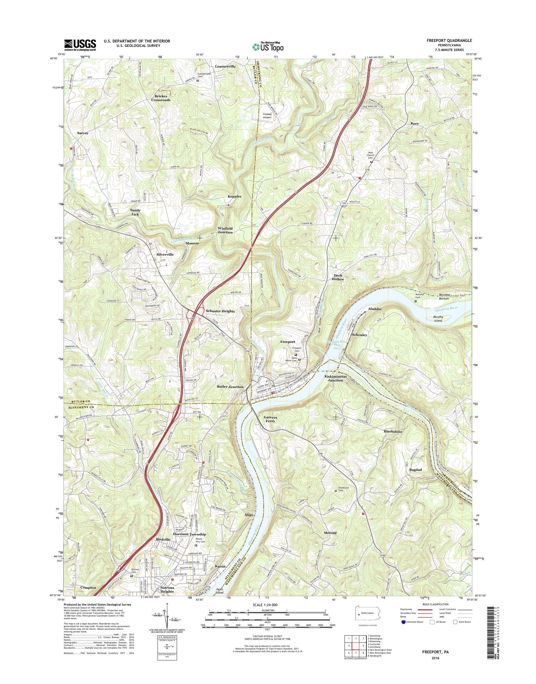 MyTopo Freeport, Pennsylvania USGS Quad Topo Map