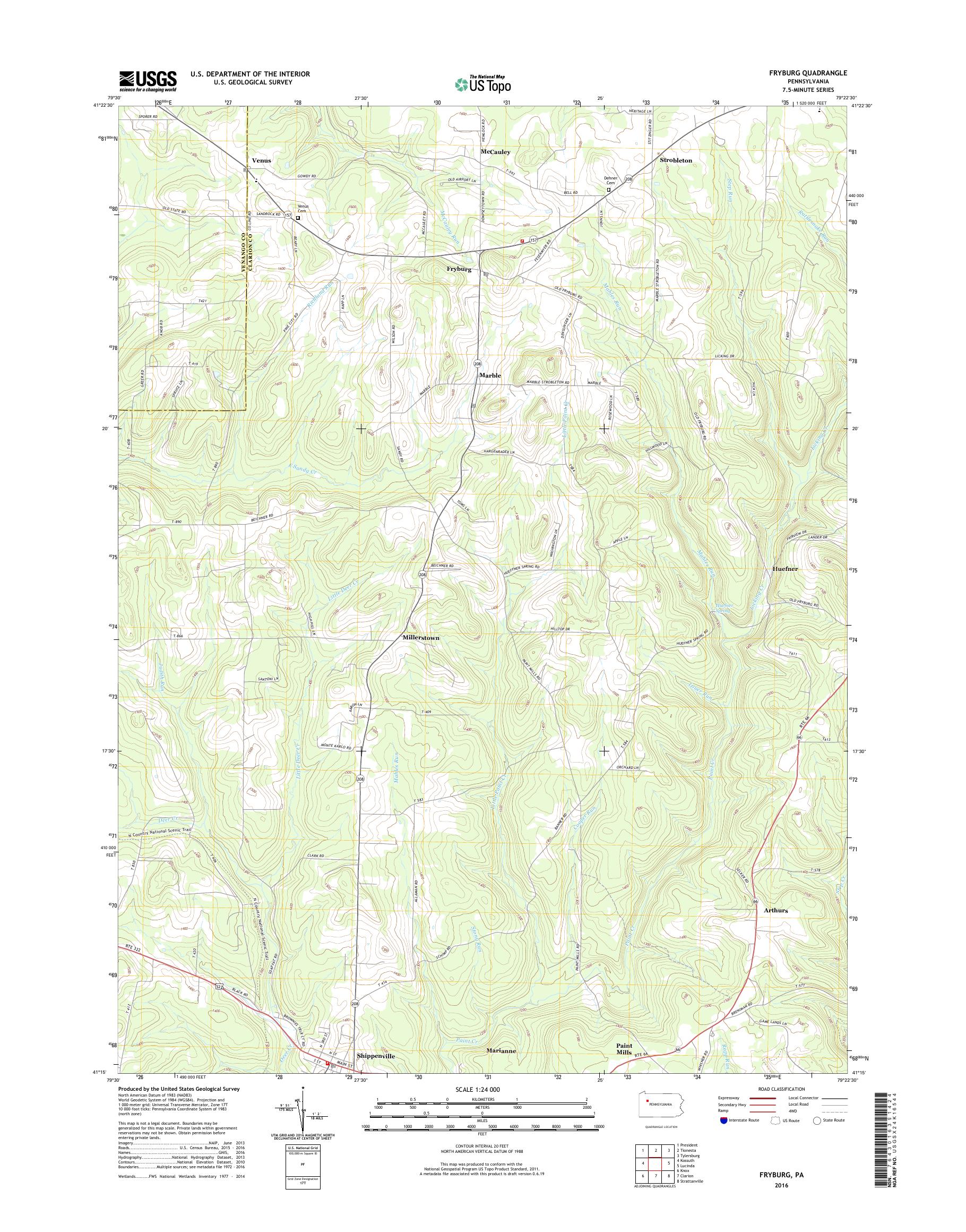 MyTopo Fryburg, Pennsylvania USGS Quad Topo Map