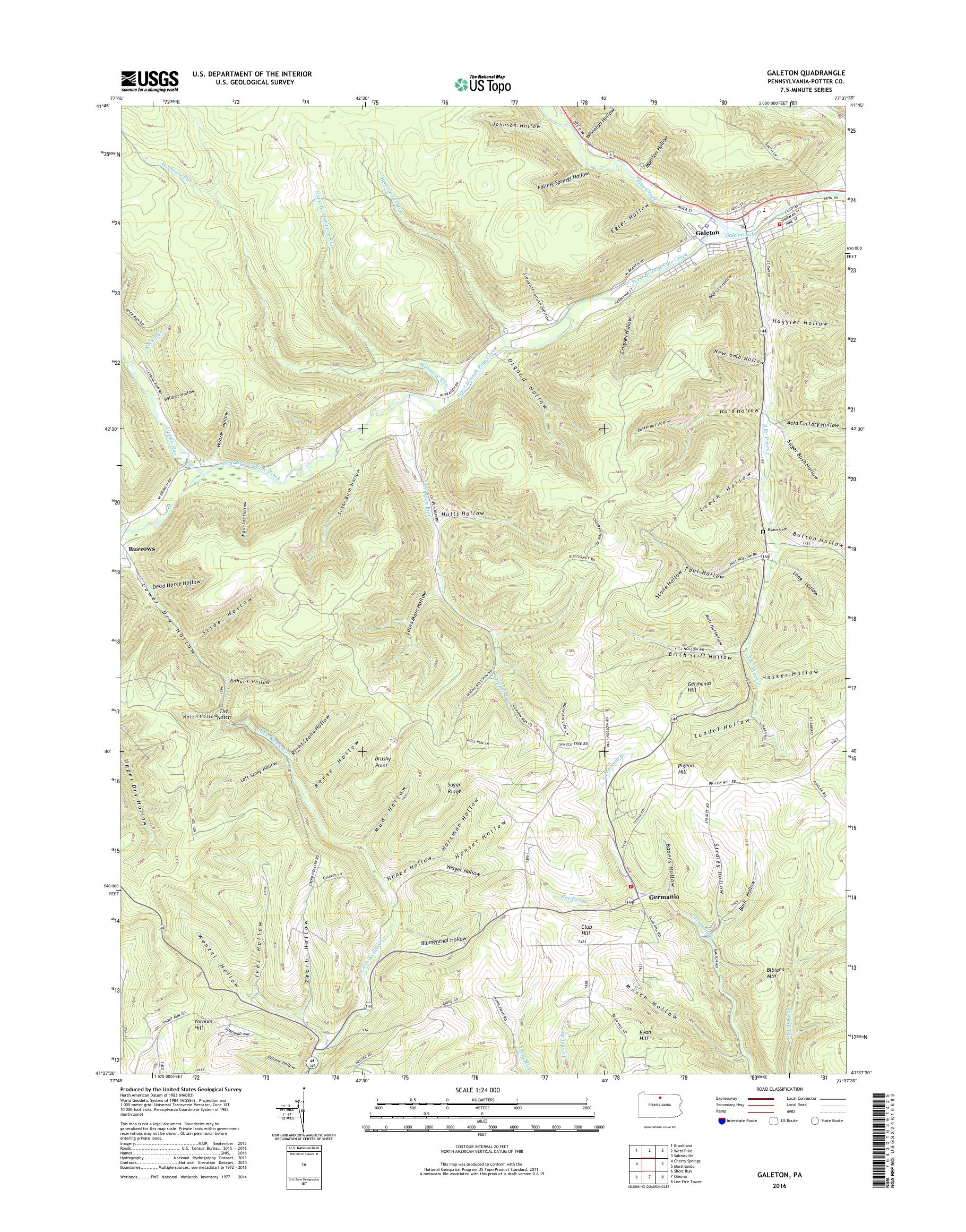 MyTopo Galeton, Pennsylvania USGS Quad Topo Map
