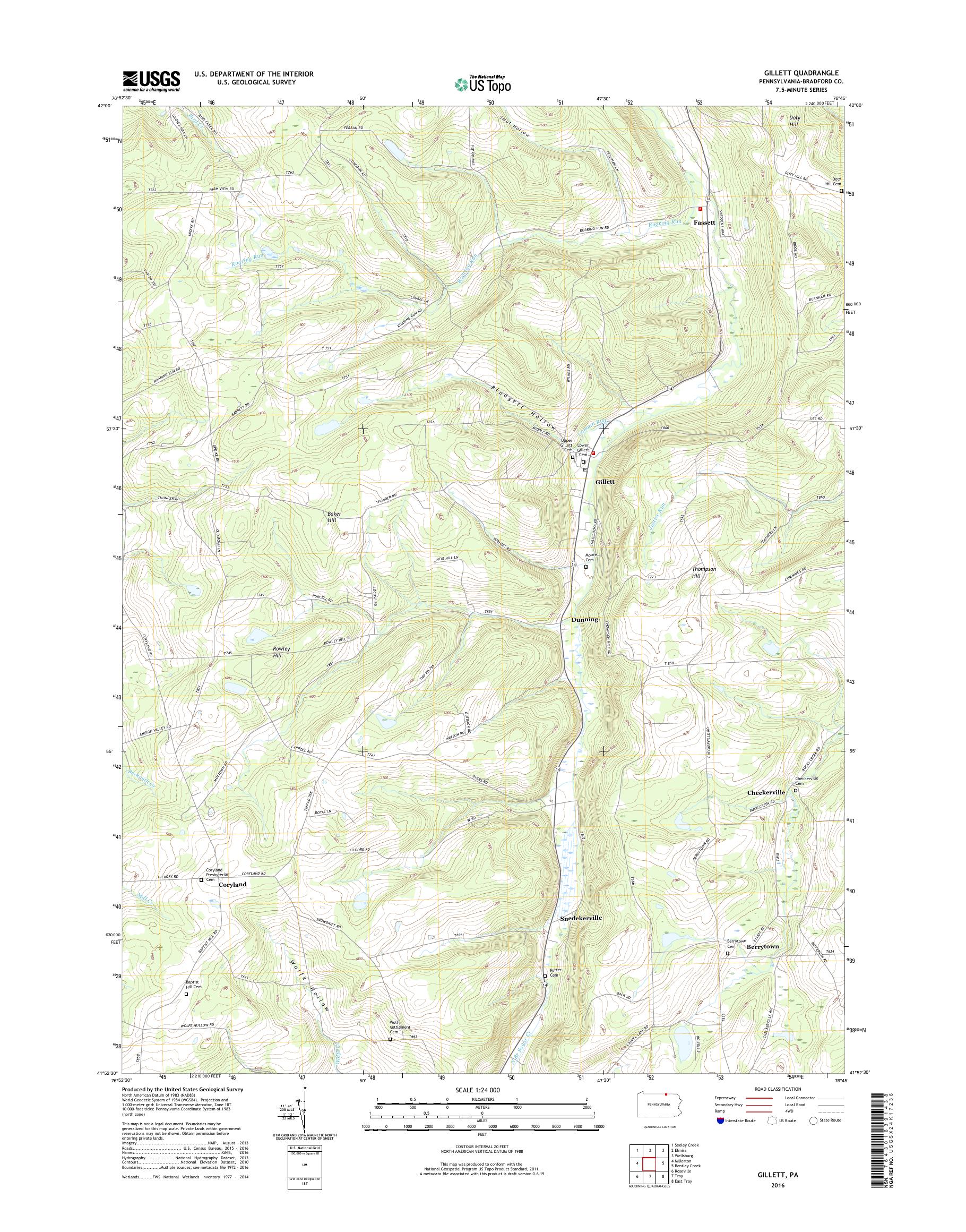 MyTopo Gillett, Pennsylvania USGS Quad Topo Map