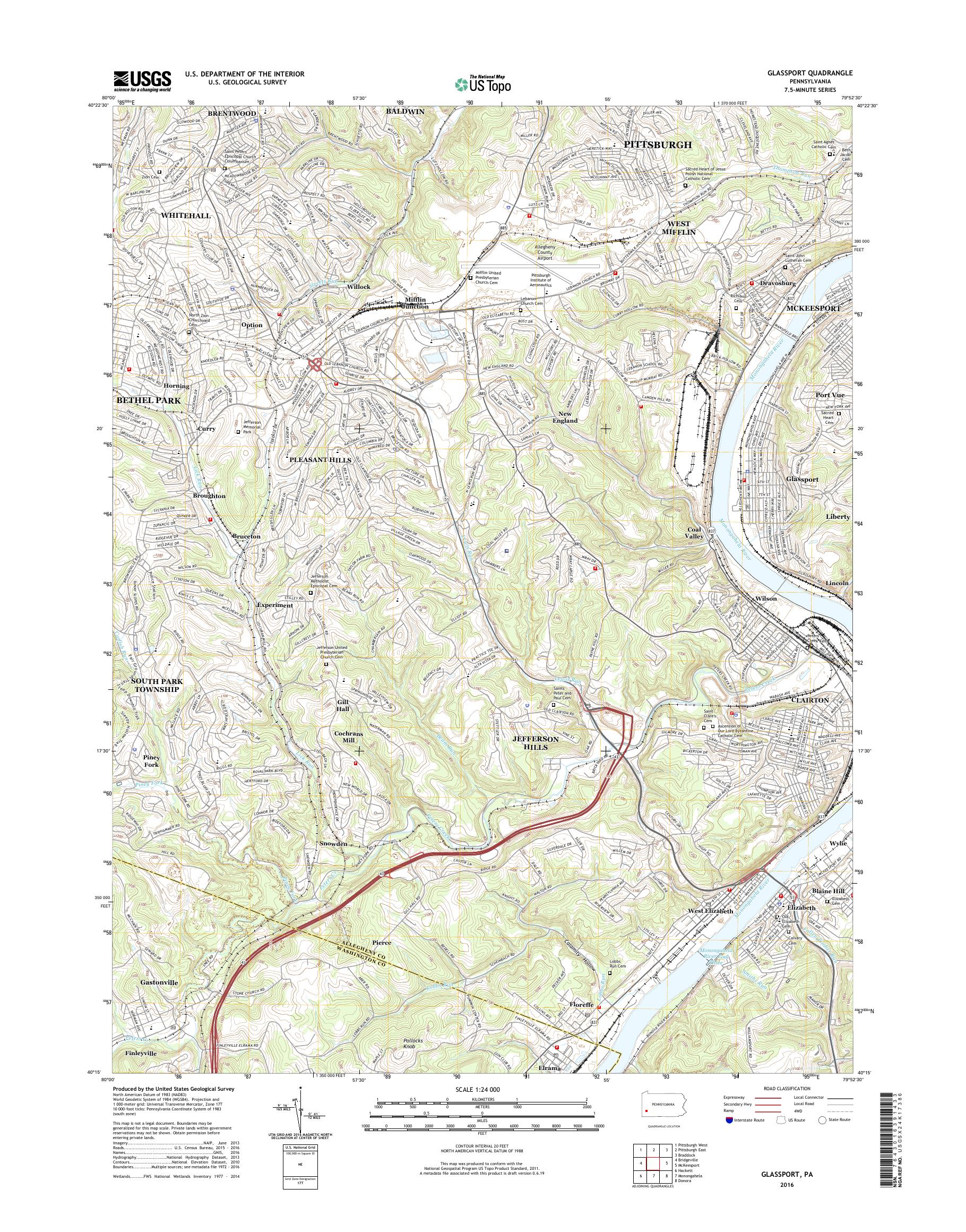 MyTopo Glassport, Pennsylvania USGS Quad Topo Map