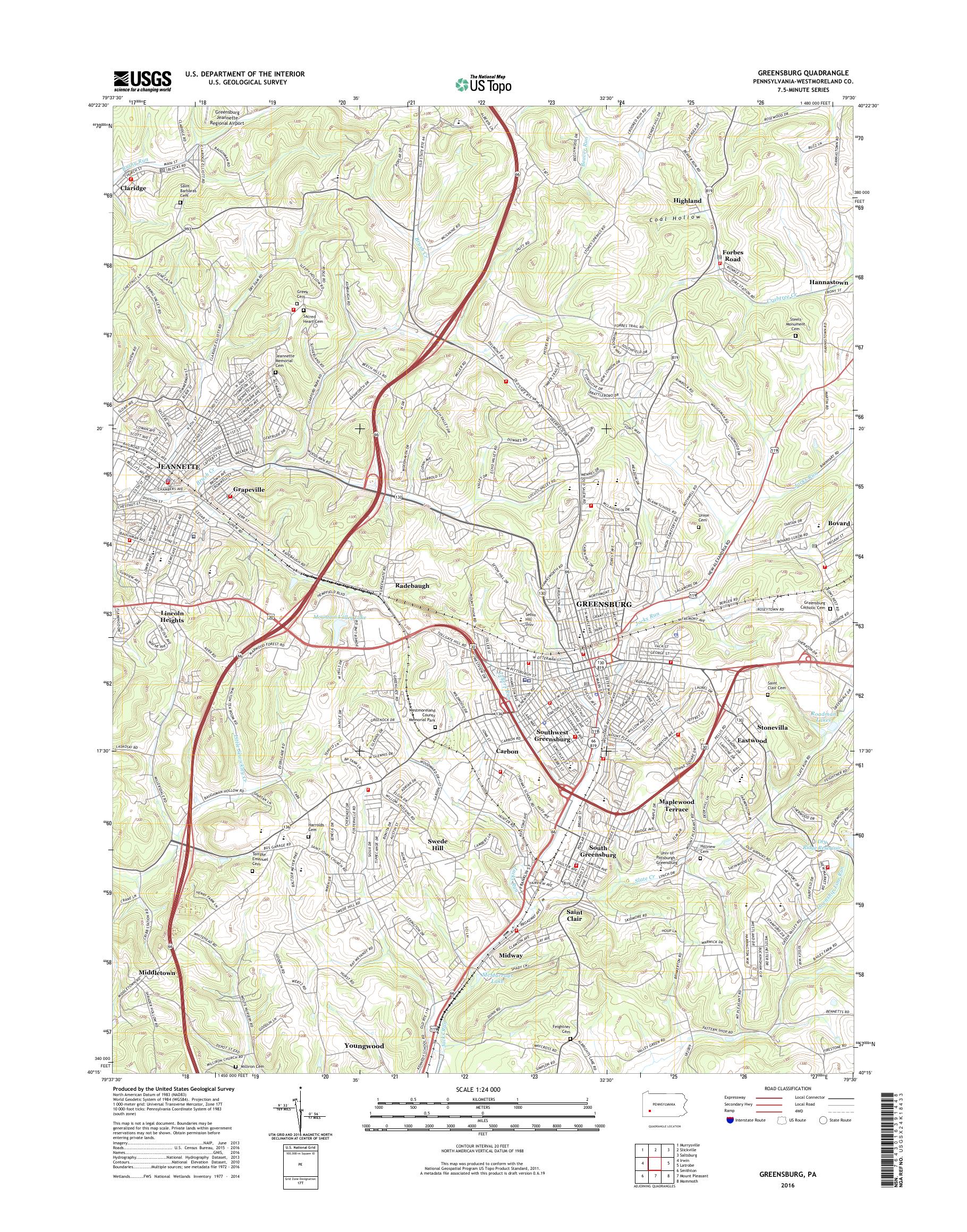 MyTopo Greensburg, Pennsylvania USGS Quad Topo Map