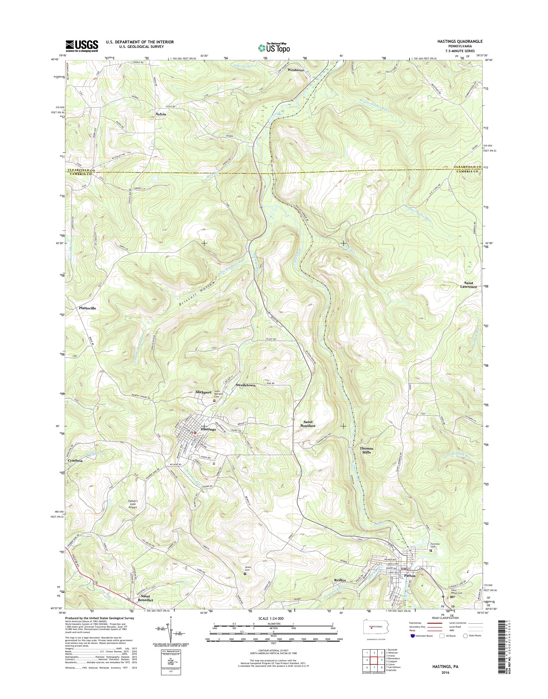 MyTopo Hastings, Pennsylvania USGS Quad Topo Map
