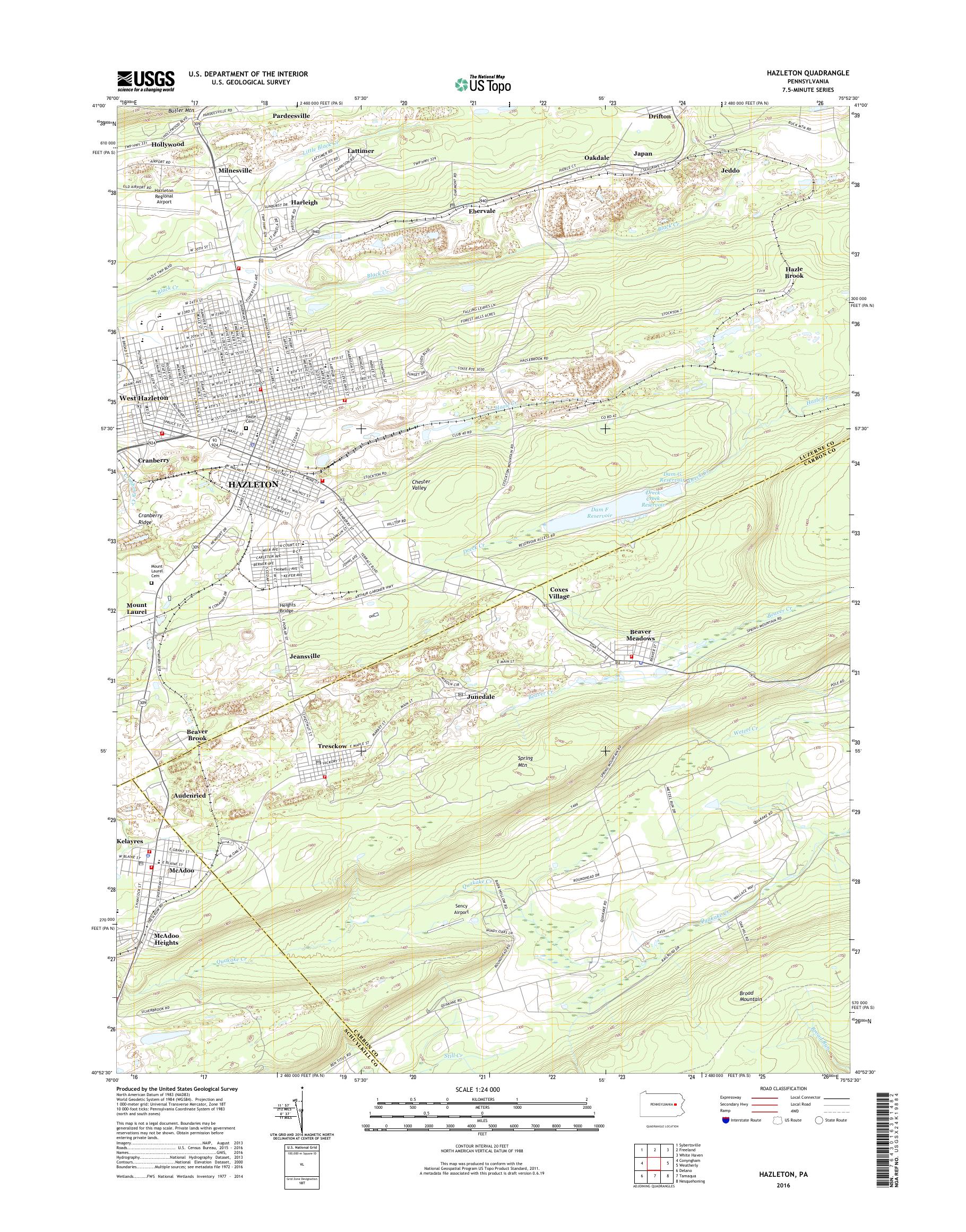 MyTopo Hazleton, Pennsylvania USGS Quad Topo Map