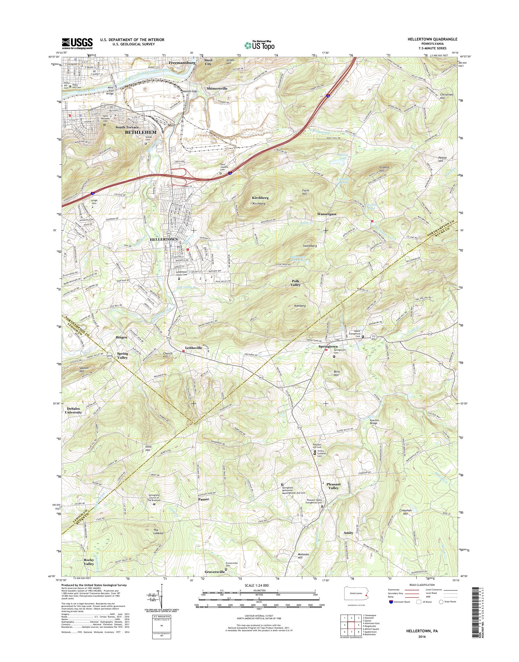 MyTopo Hellertown, Pennsylvania USGS Quad Topo Map
