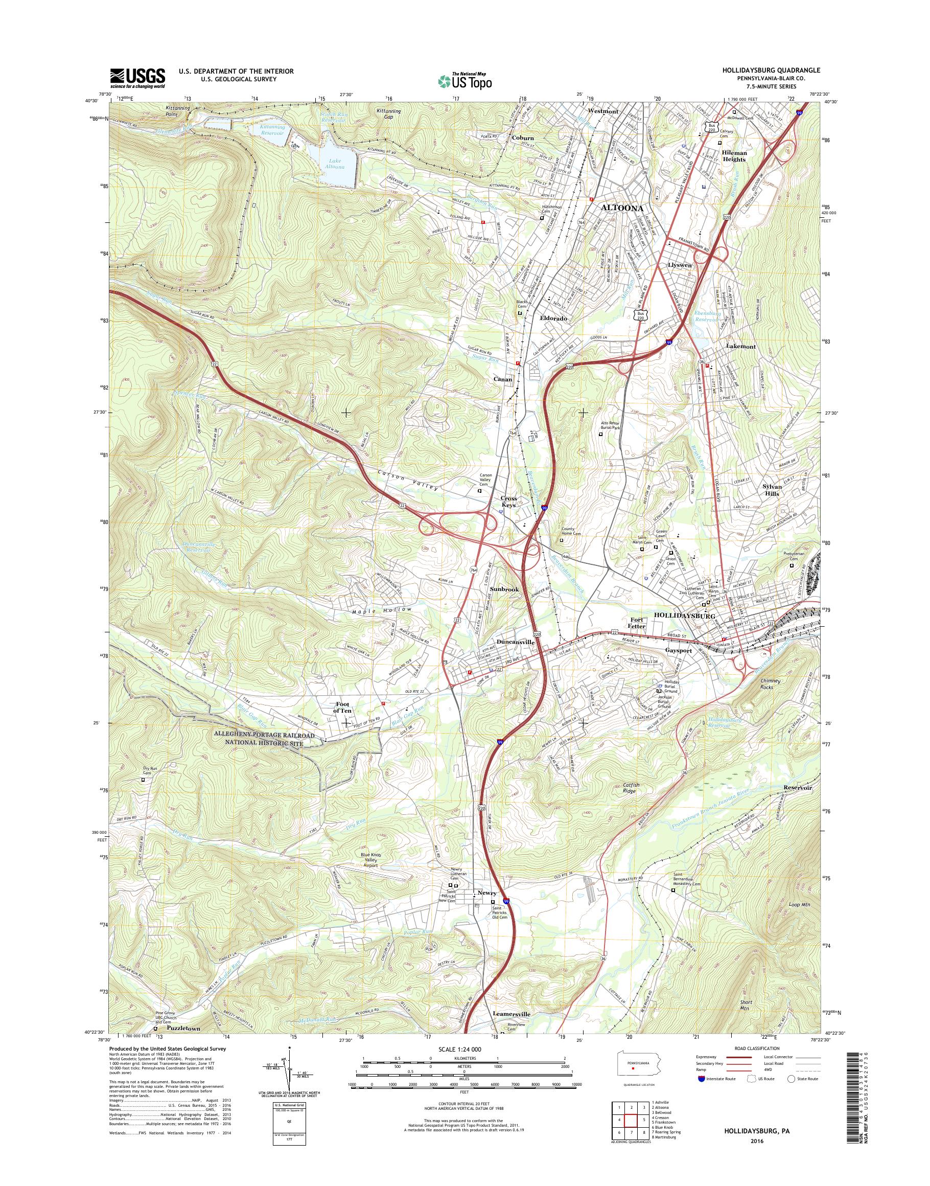 MyTopo Hollidaysburg, Pennsylvania USGS Quad Topo Map