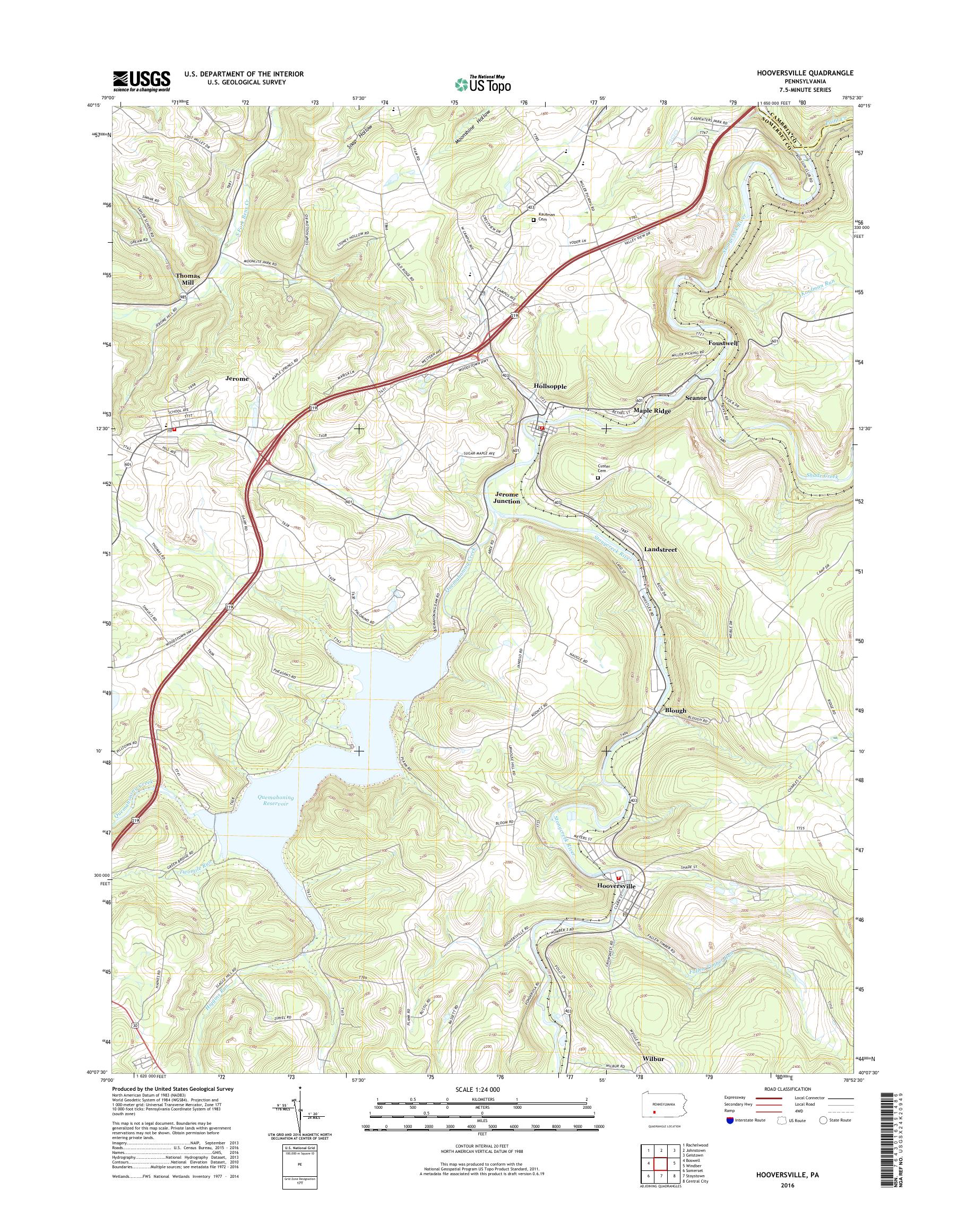 MyTopo Hooversville, Pennsylvania USGS Quad Topo Map