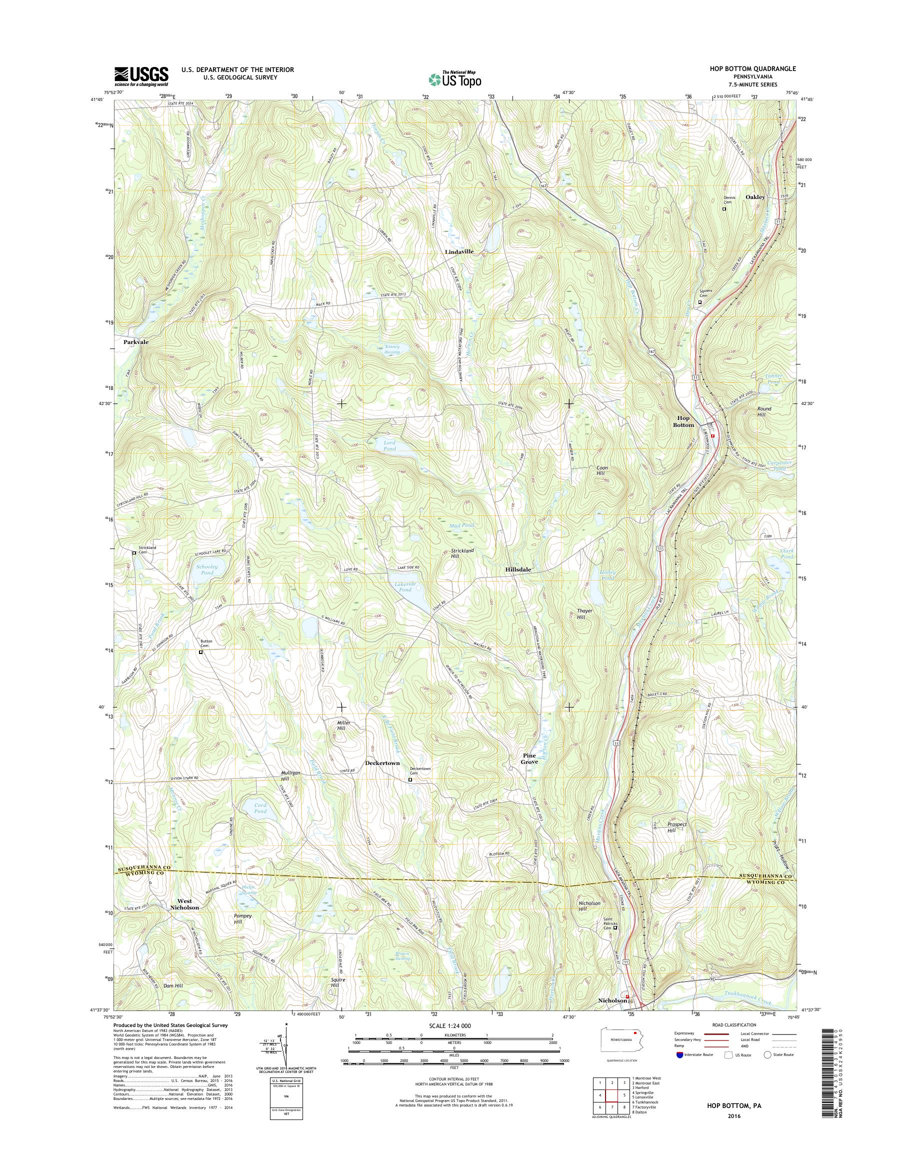 MyTopo Hop Bottom, Pennsylvania USGS Quad Topo Map