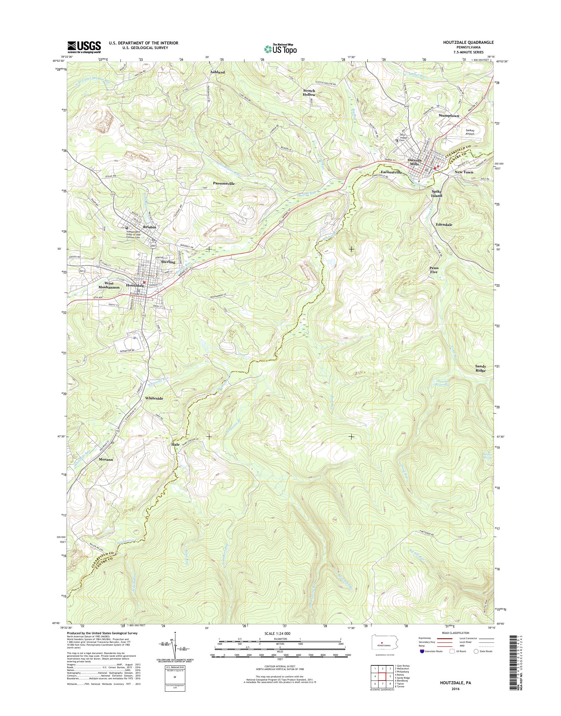 MyTopo Houtzdale, Pennsylvania USGS Quad Topo Map