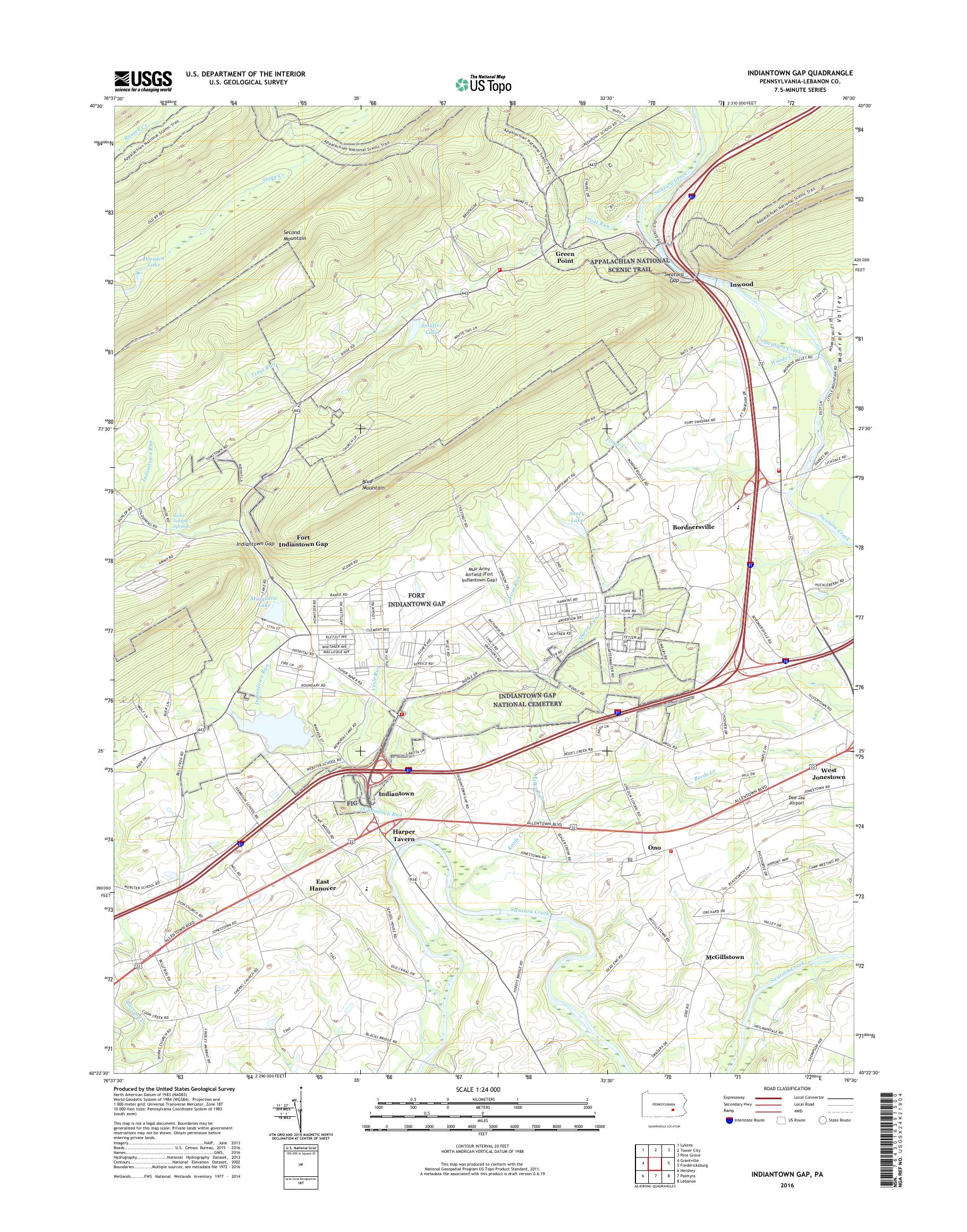 MyTopo Indiantown Gap, Pennsylvania USGS Quad Topo Map