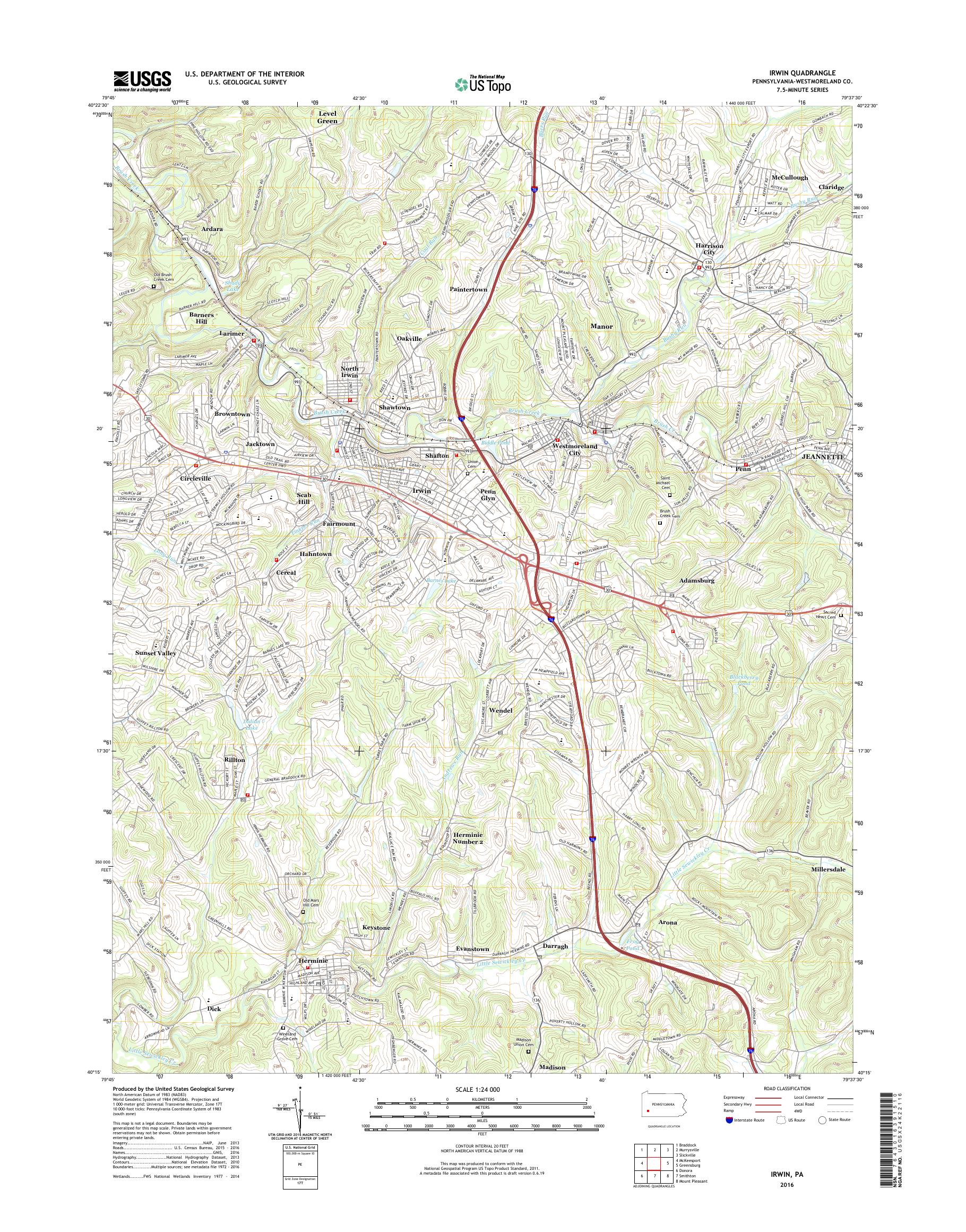 MyTopo Irwin, Pennsylvania USGS Quad Topo Map