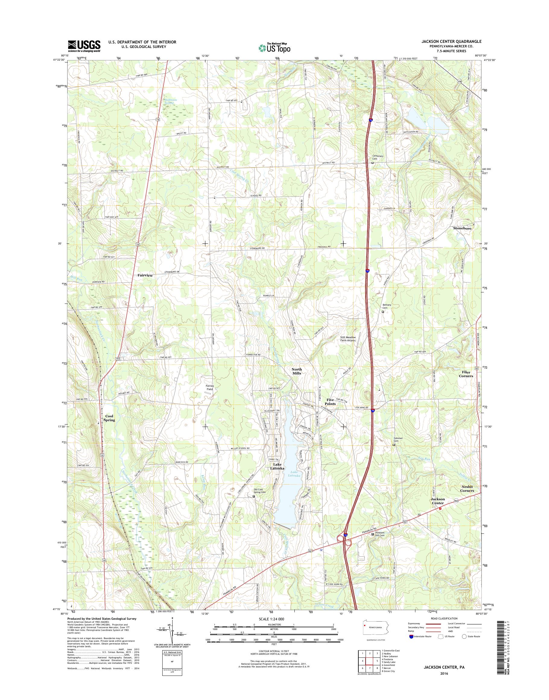 MyTopo Jackson Center, Pennsylvania USGS Quad Topo Map