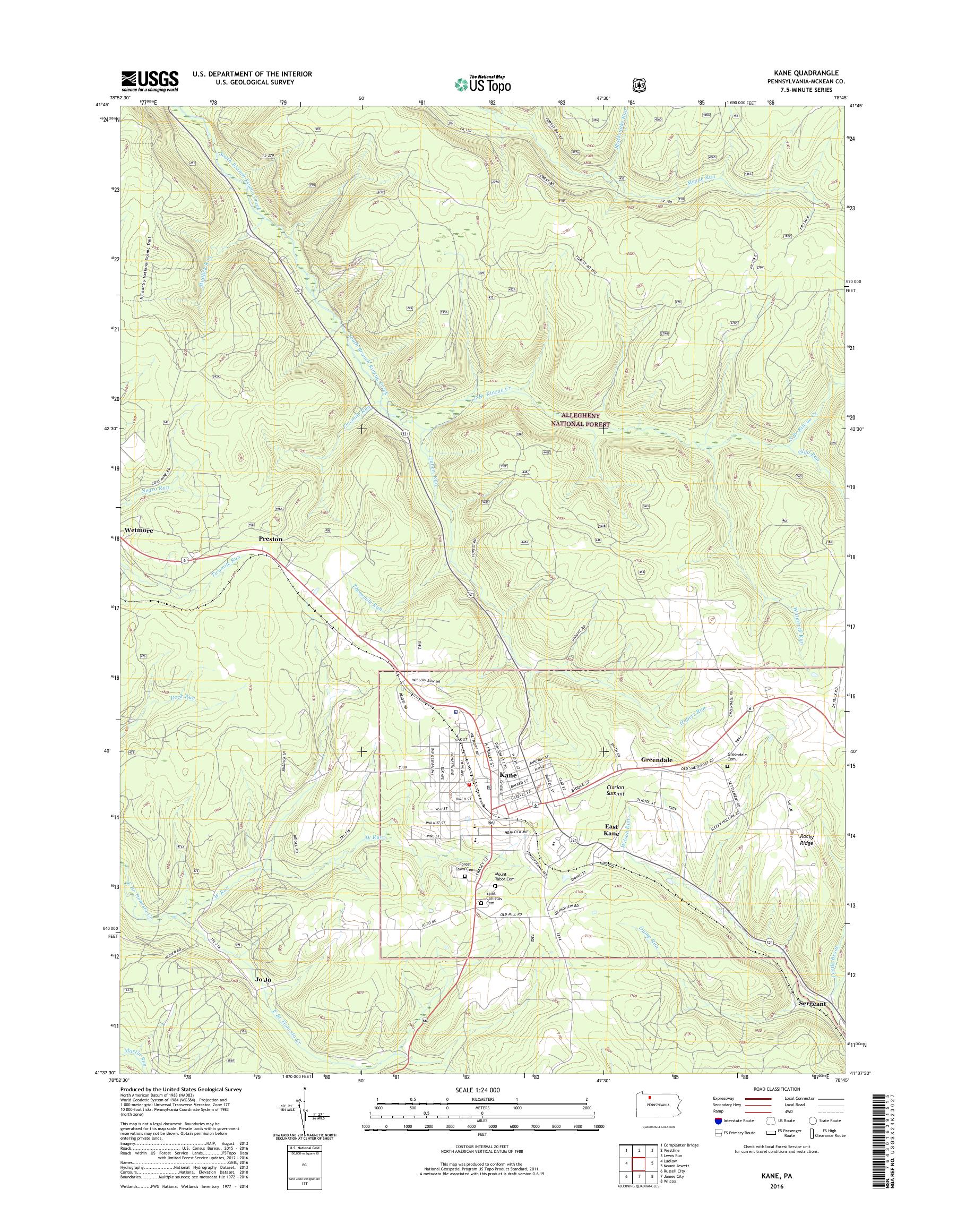 MyTopo Kane, Pennsylvania USGS Quad Topo Map