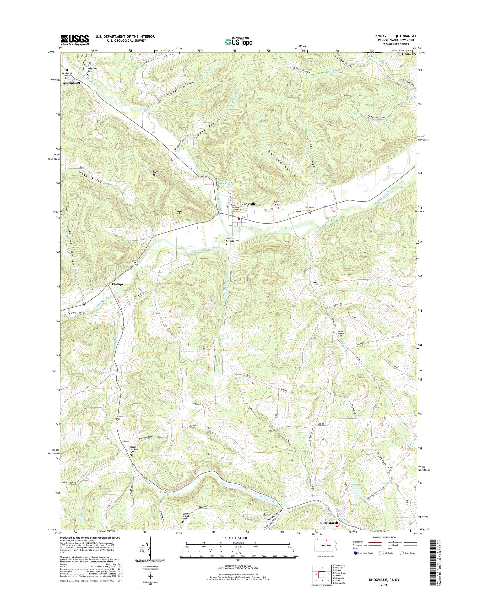 MyTopo Knoxville, Pennsylvania USGS Quad Topo Map
