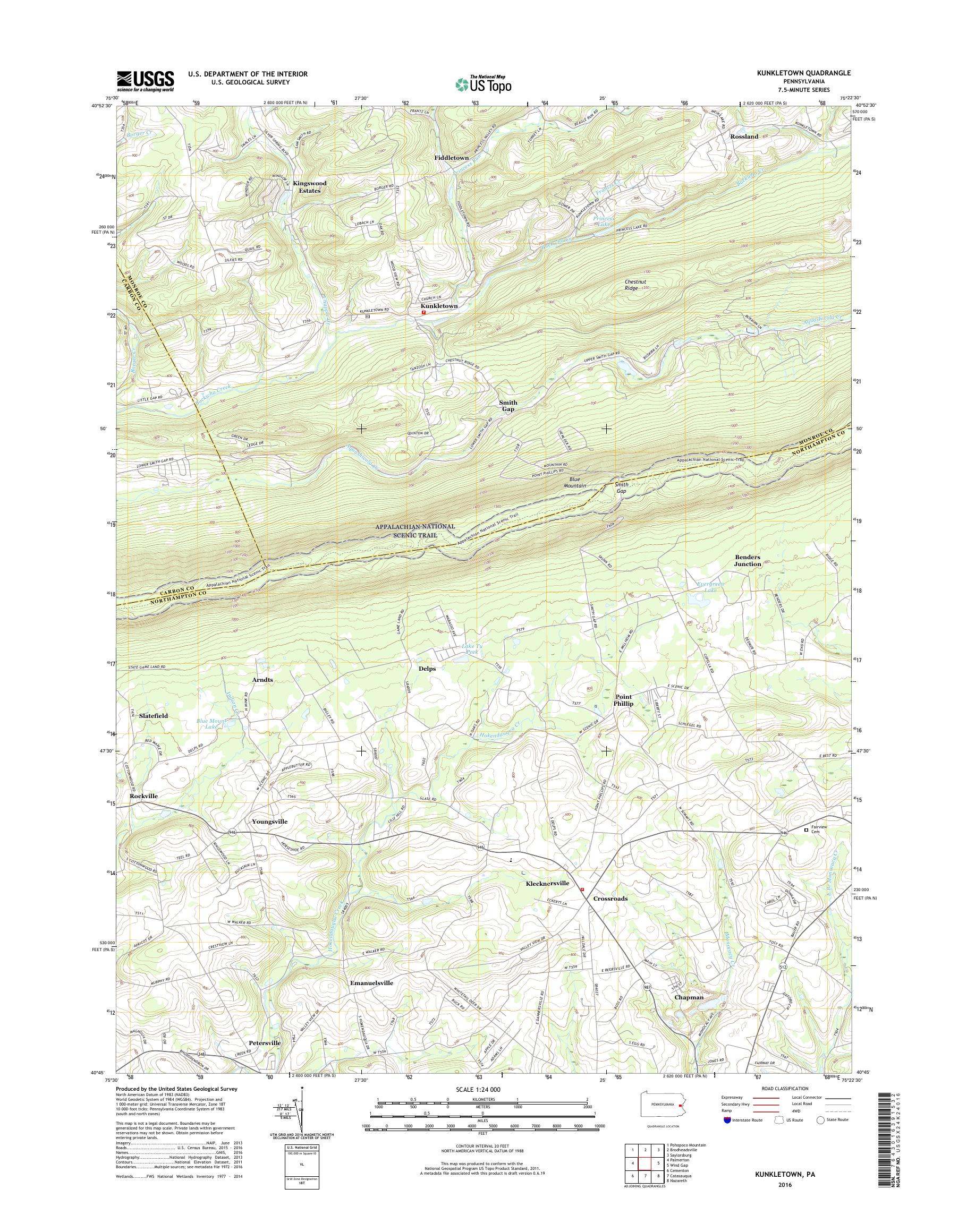 MyTopo Kunkletown, Pennsylvania USGS Quad Topo Map