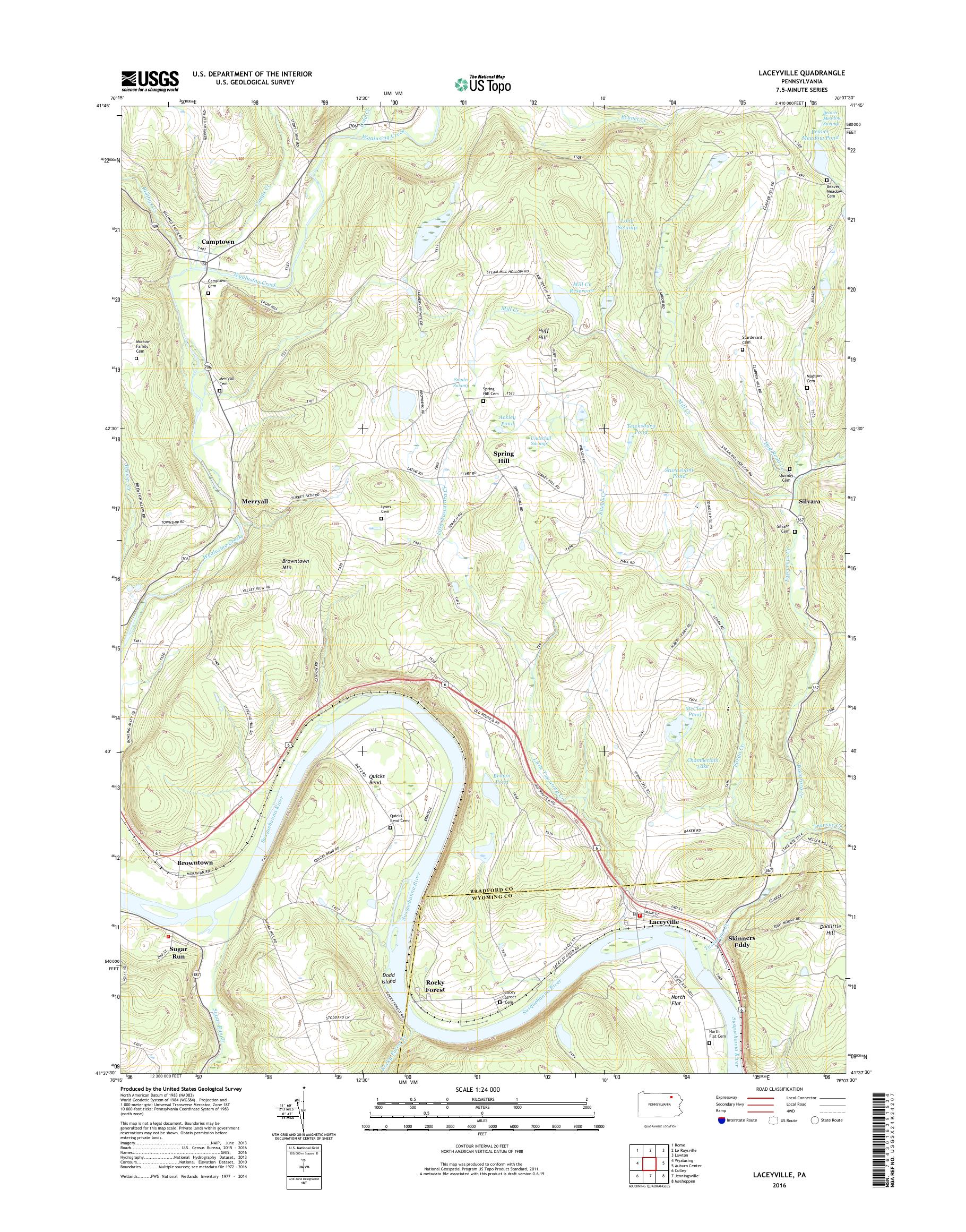 MyTopo Laceyville, Pennsylvania USGS Quad Topo Map