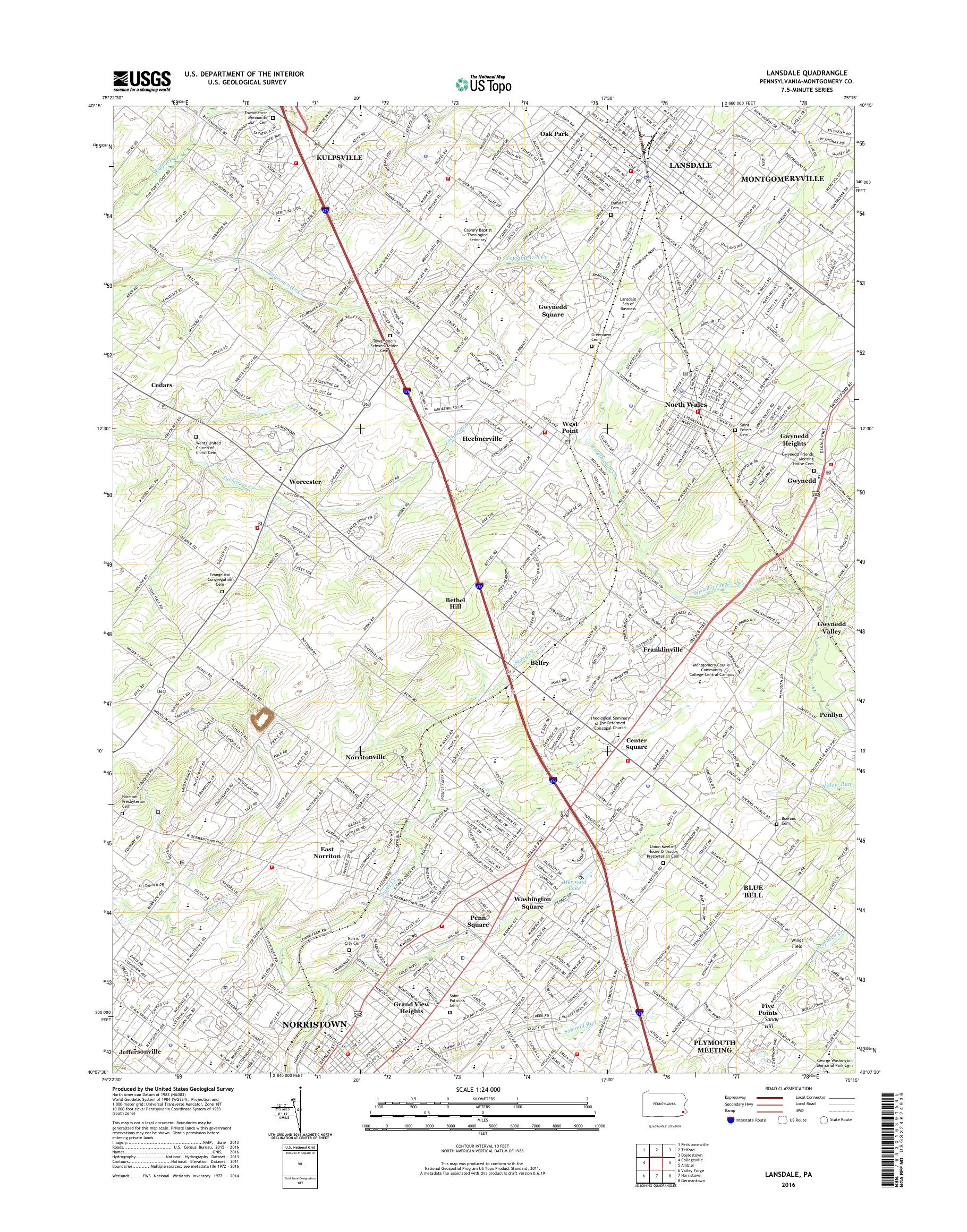 MyTopo Lansdale, Pennsylvania USGS Quad Topo Map