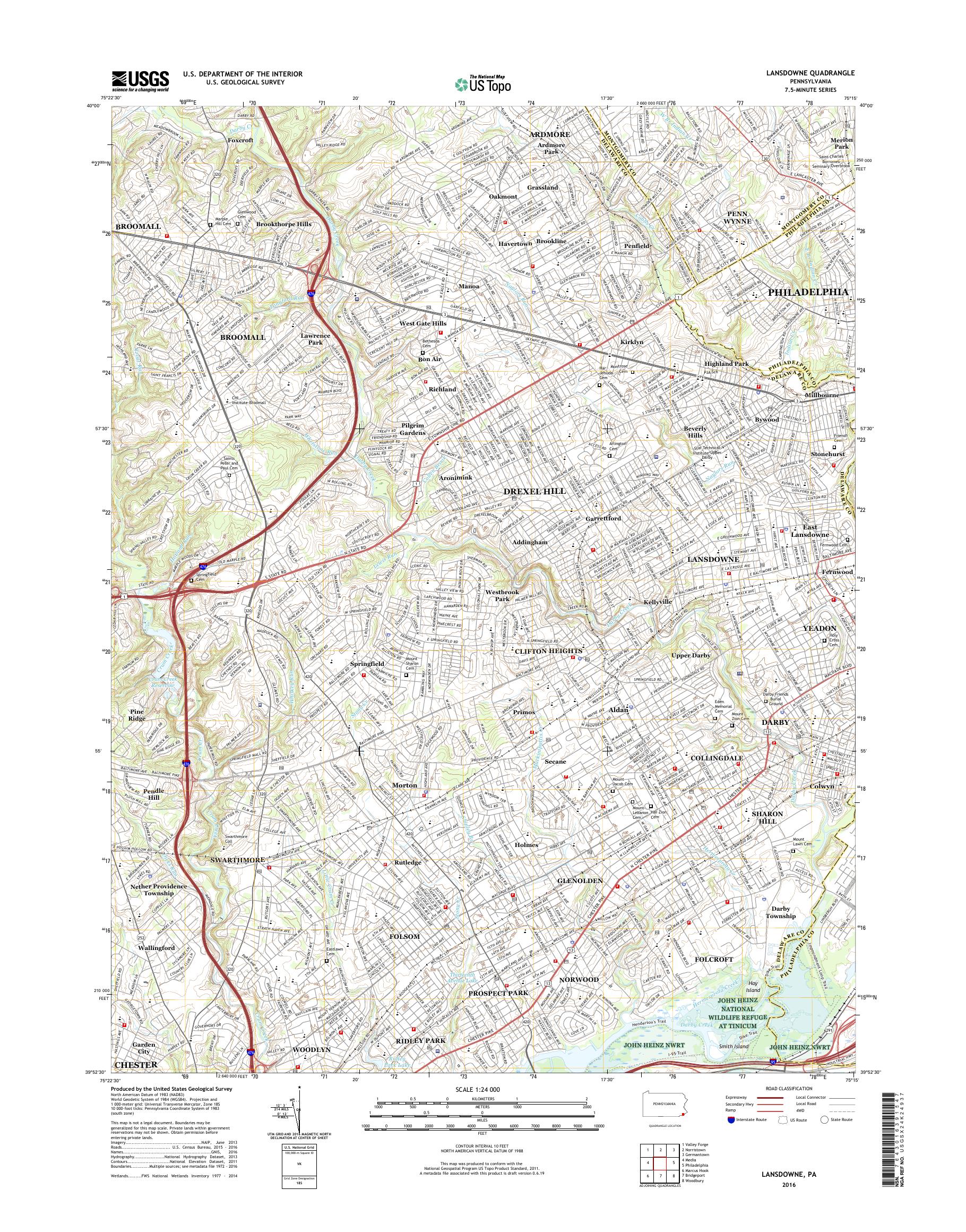 MyTopo Lansdowne, Pennsylvania USGS Quad Topo Map
