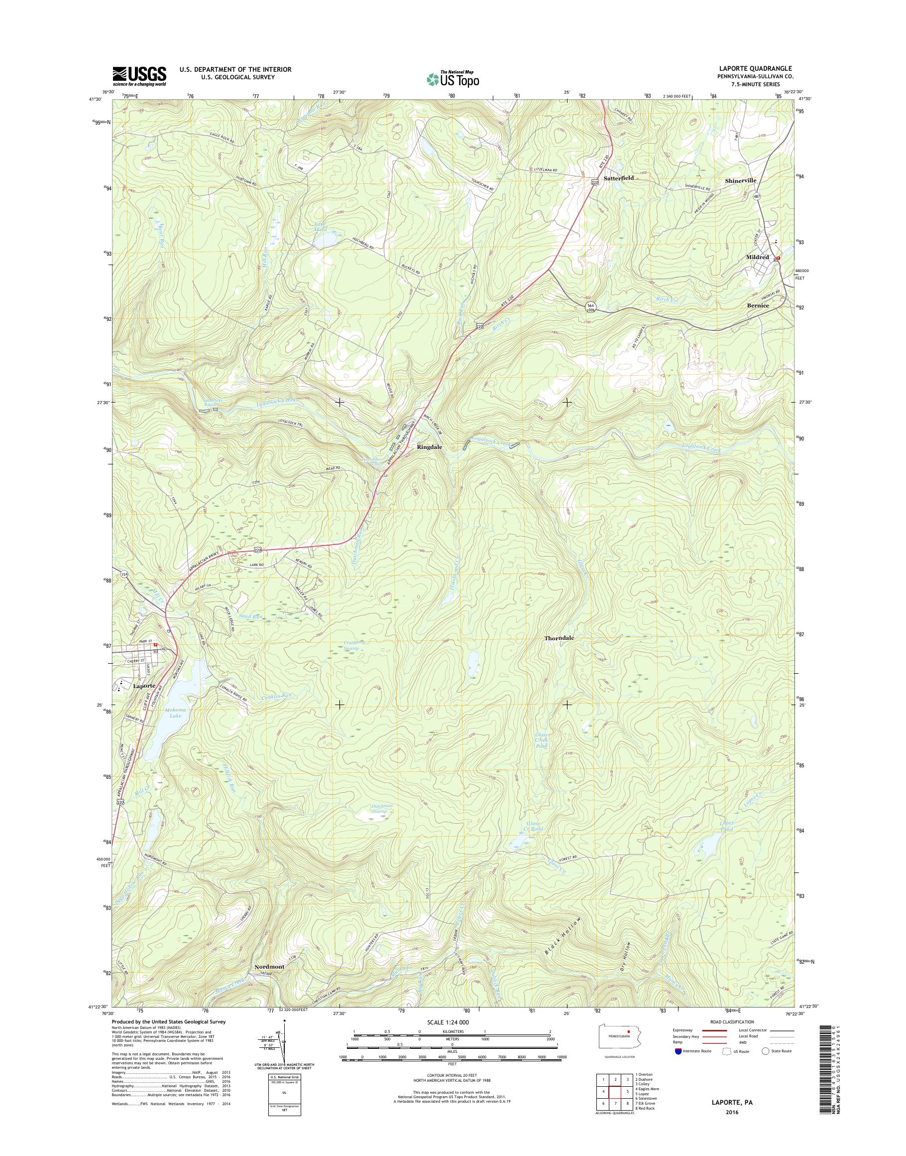 MyTopo Laporte, Pennsylvania USGS Quad Topo Map