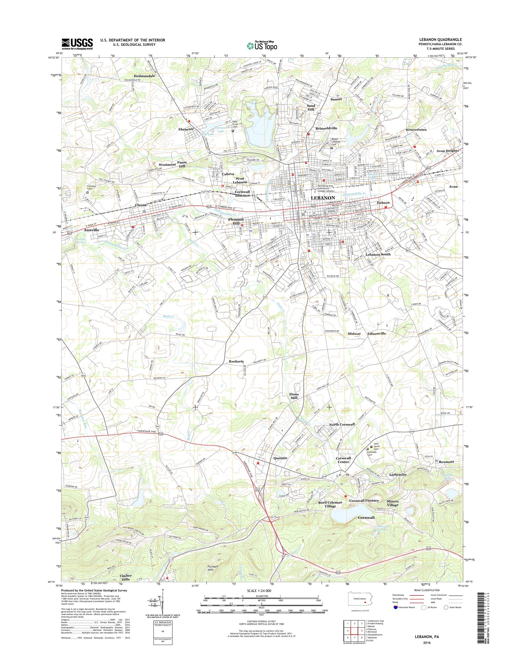 MyTopo Lebanon, Pennsylvania USGS Quad Topo Map